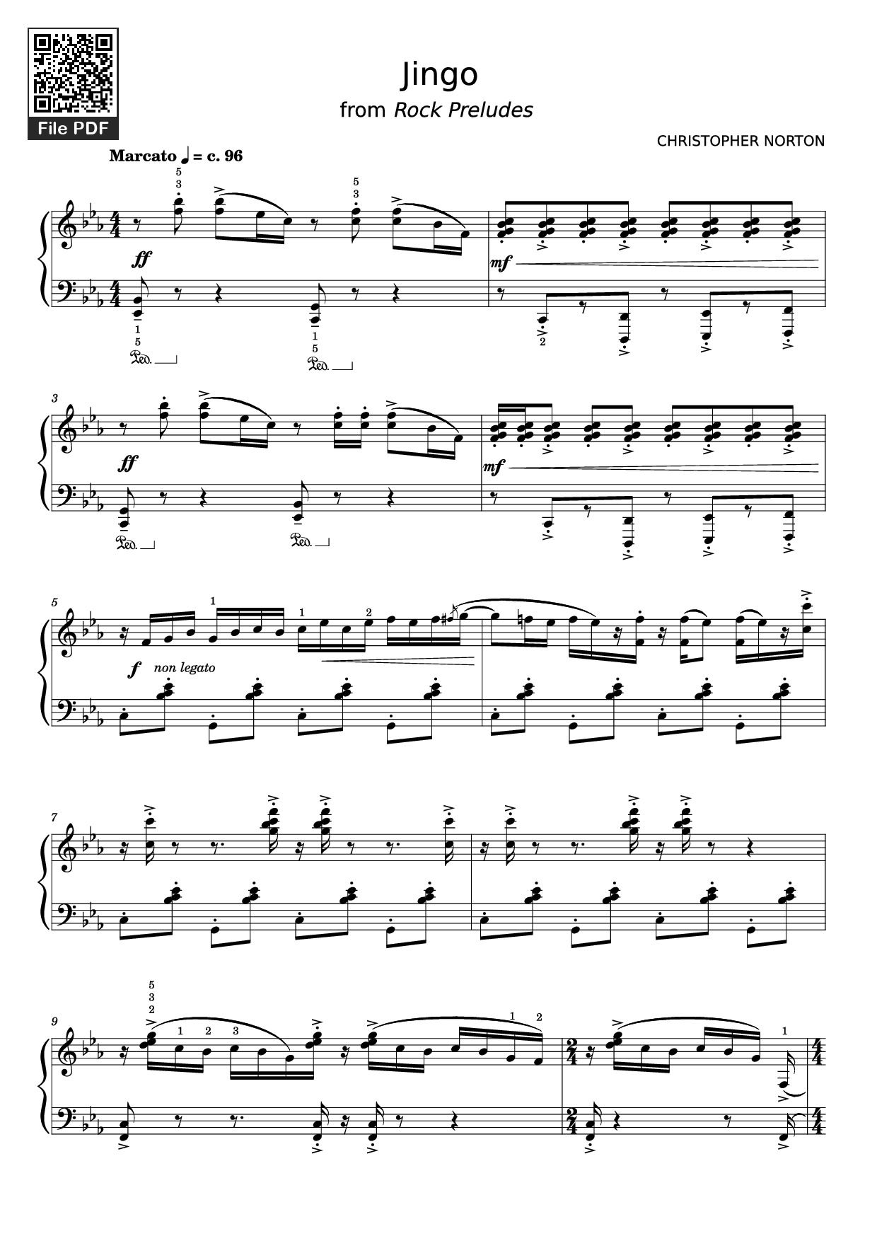 Page 1 of the piano sheet music PDF Piano – Jingo Piano by CHRISTOPHER NORTON