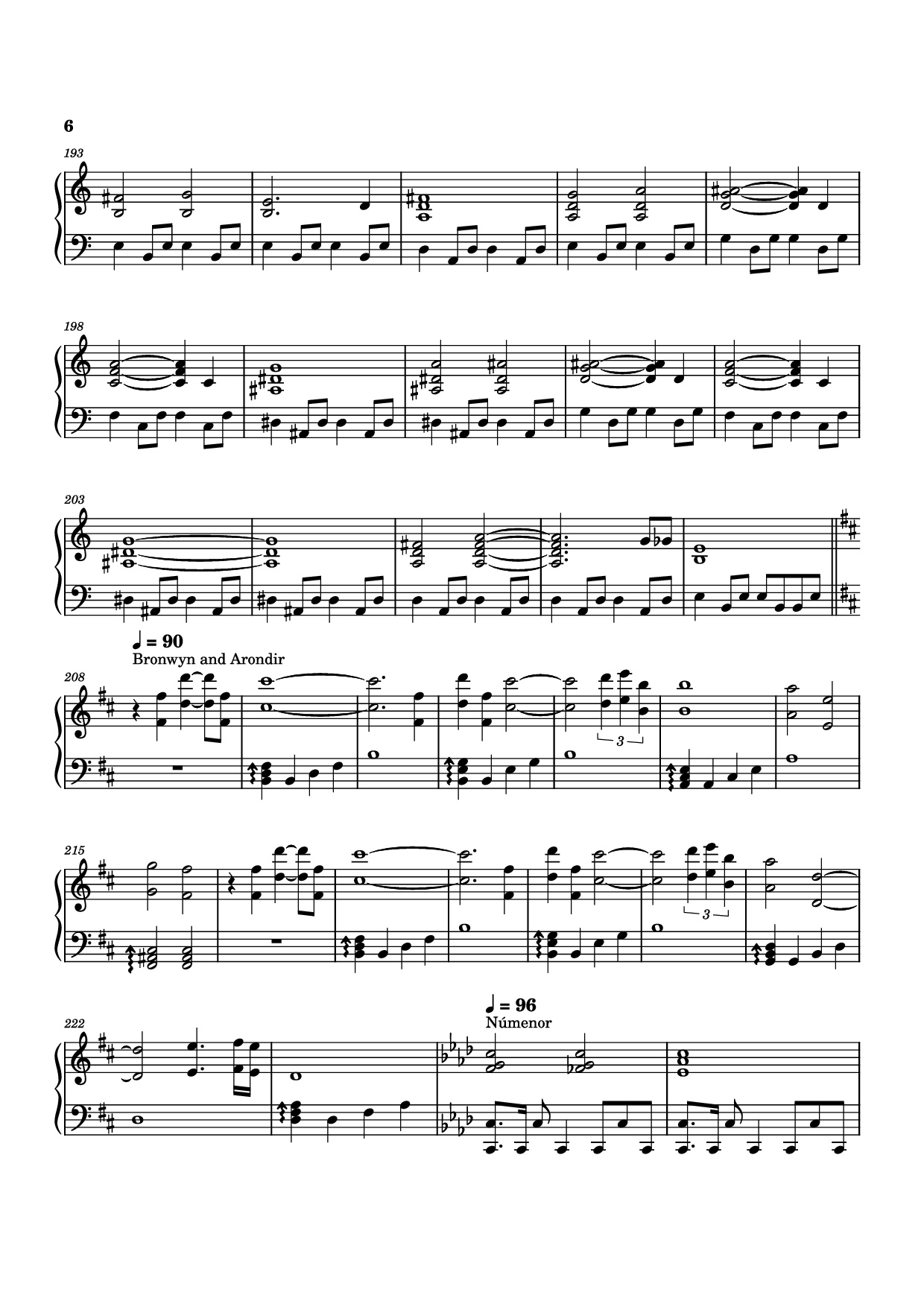 Page 6 of the piano sheet music PDF Piano – The Lord of the Rings: The Rings of Power Medley Piano by Bear McCreary
