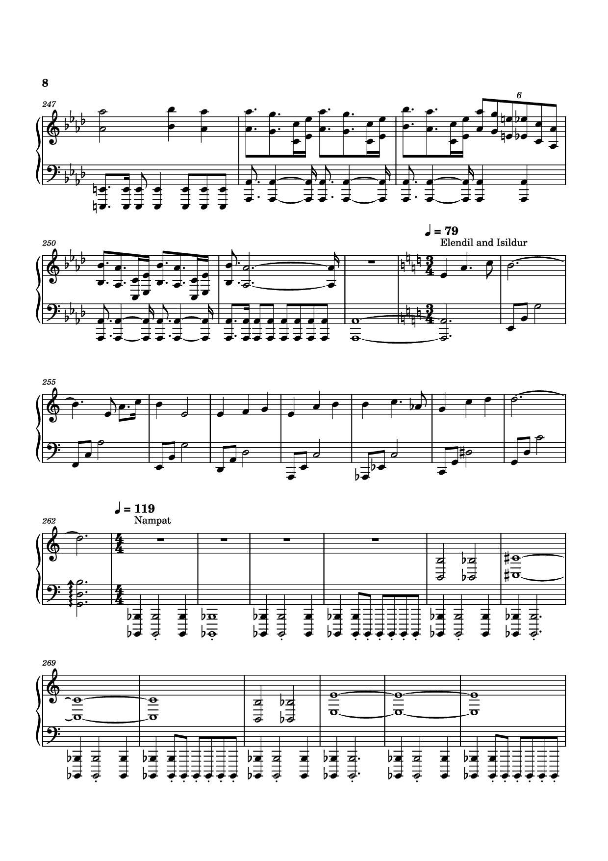 Page 8 of the piano sheet music PDF Piano – The Lord of the Rings: The Rings of Power Medley Piano by Bear McCreary
