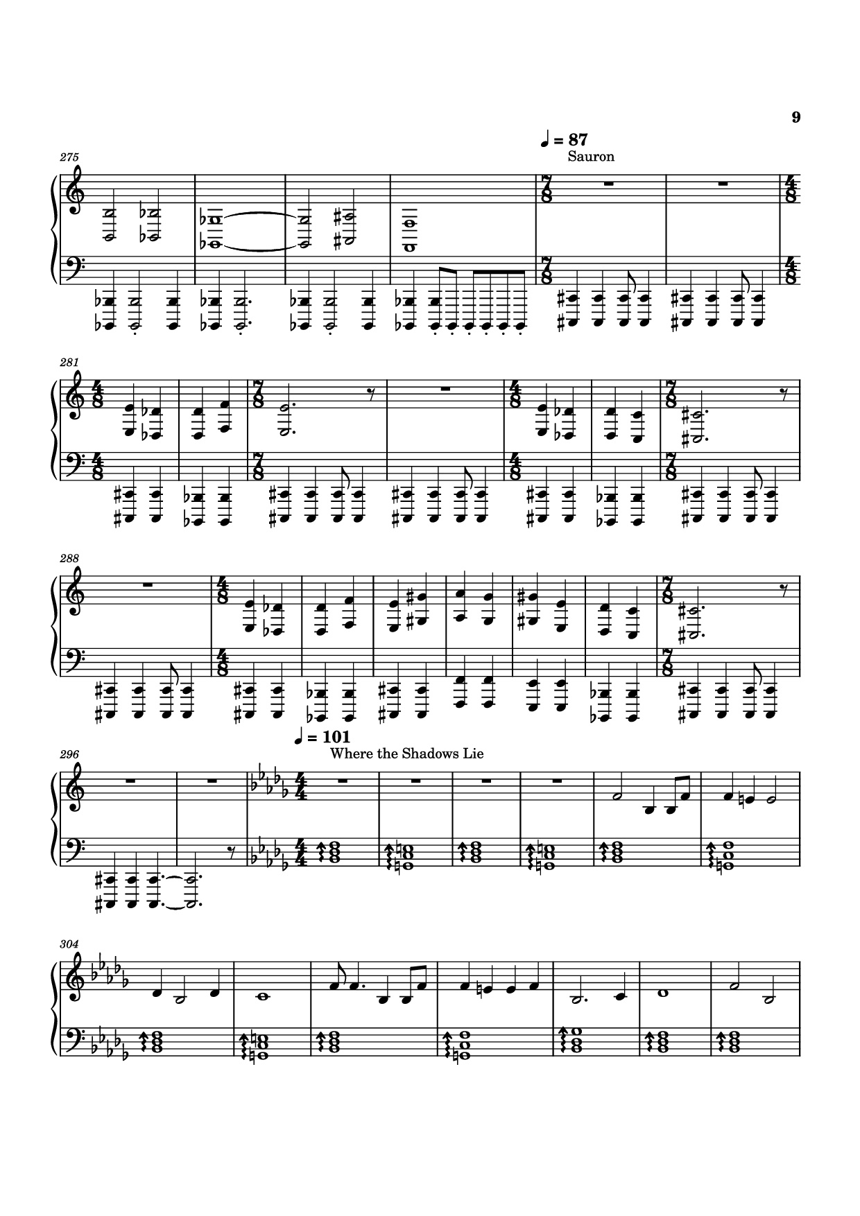 Page 9 of the piano sheet music PDF Piano – The Lord of the Rings: The Rings of Power Medley Piano by Bear McCreary