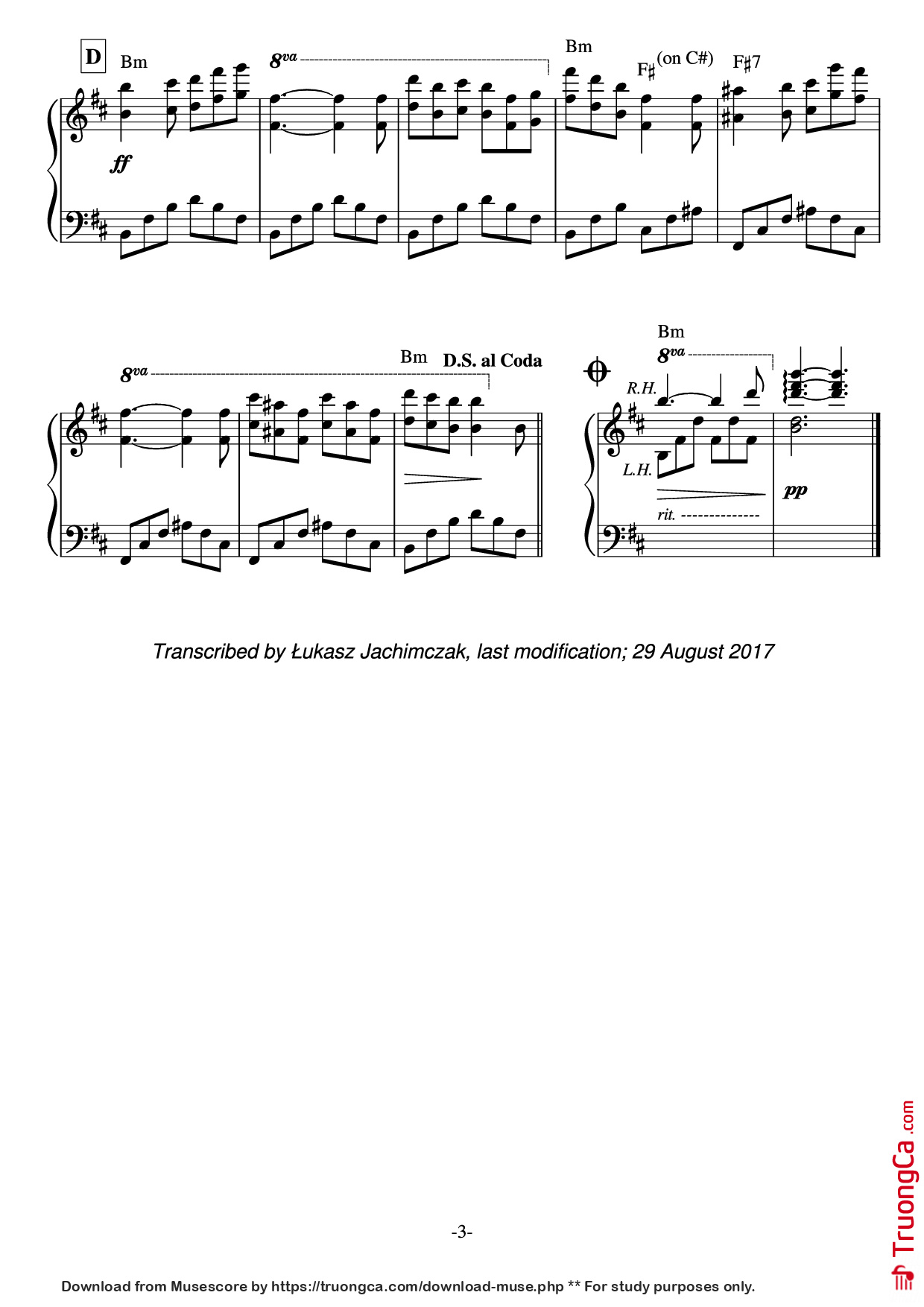 Page 3 of the piano sheet music PDF – Jardin Secret Piano by Music by Paul de SENNEVILLE and Olivier TOUSSAINT