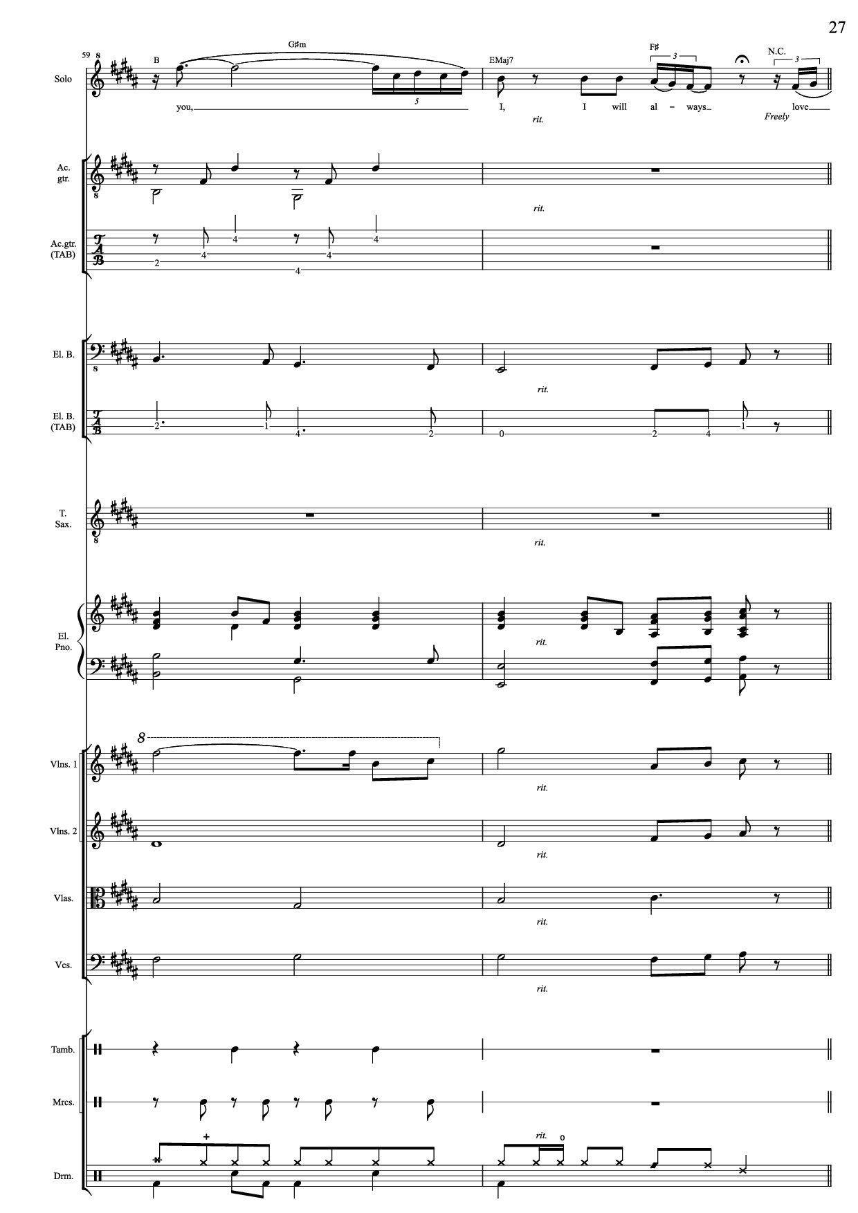 Page 27 of the piano sheet music PDF – I Will Always Love You (Choral orchestral) by D. Parton