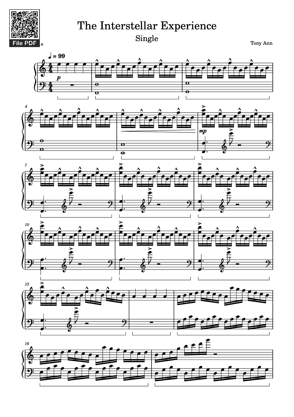 Page 1 of the piano sheet music PDF Piano – The Interstellar Experience Piano by Tony Ann