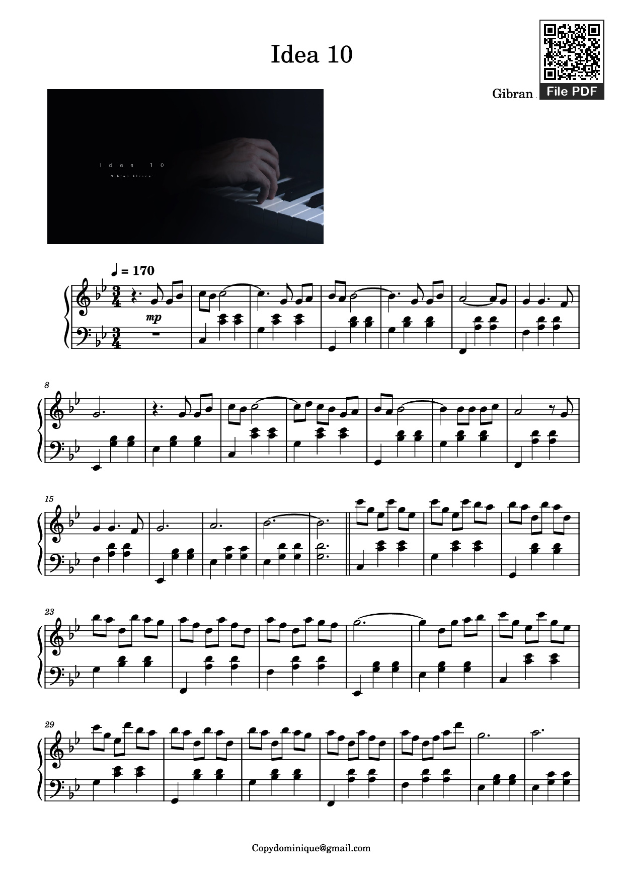 Page 1 of the piano sheet music PDF Piano – Idea 10 Piano by Gibran Alcocer