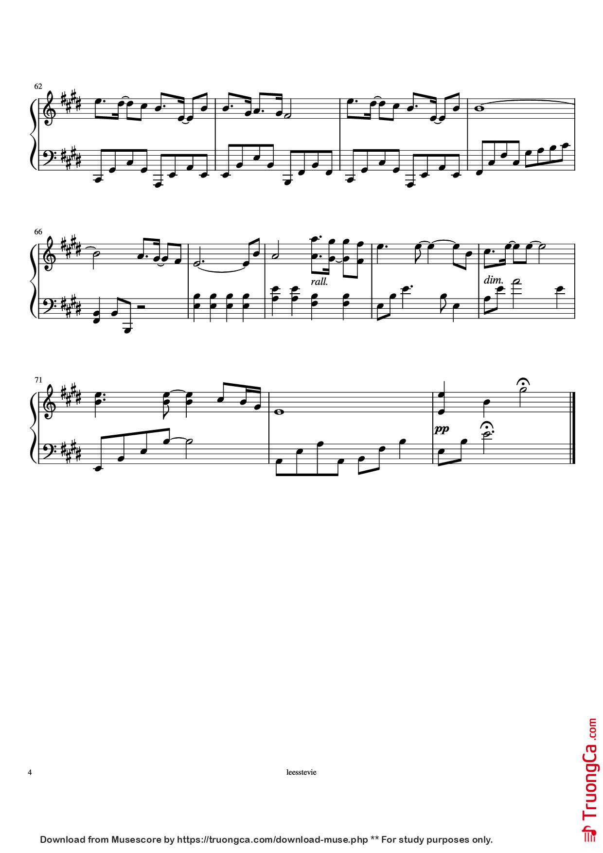 Page 4 of the piano sheet music PDF Piano – Laskar Pelangi Piano by Arr. by leesstevie