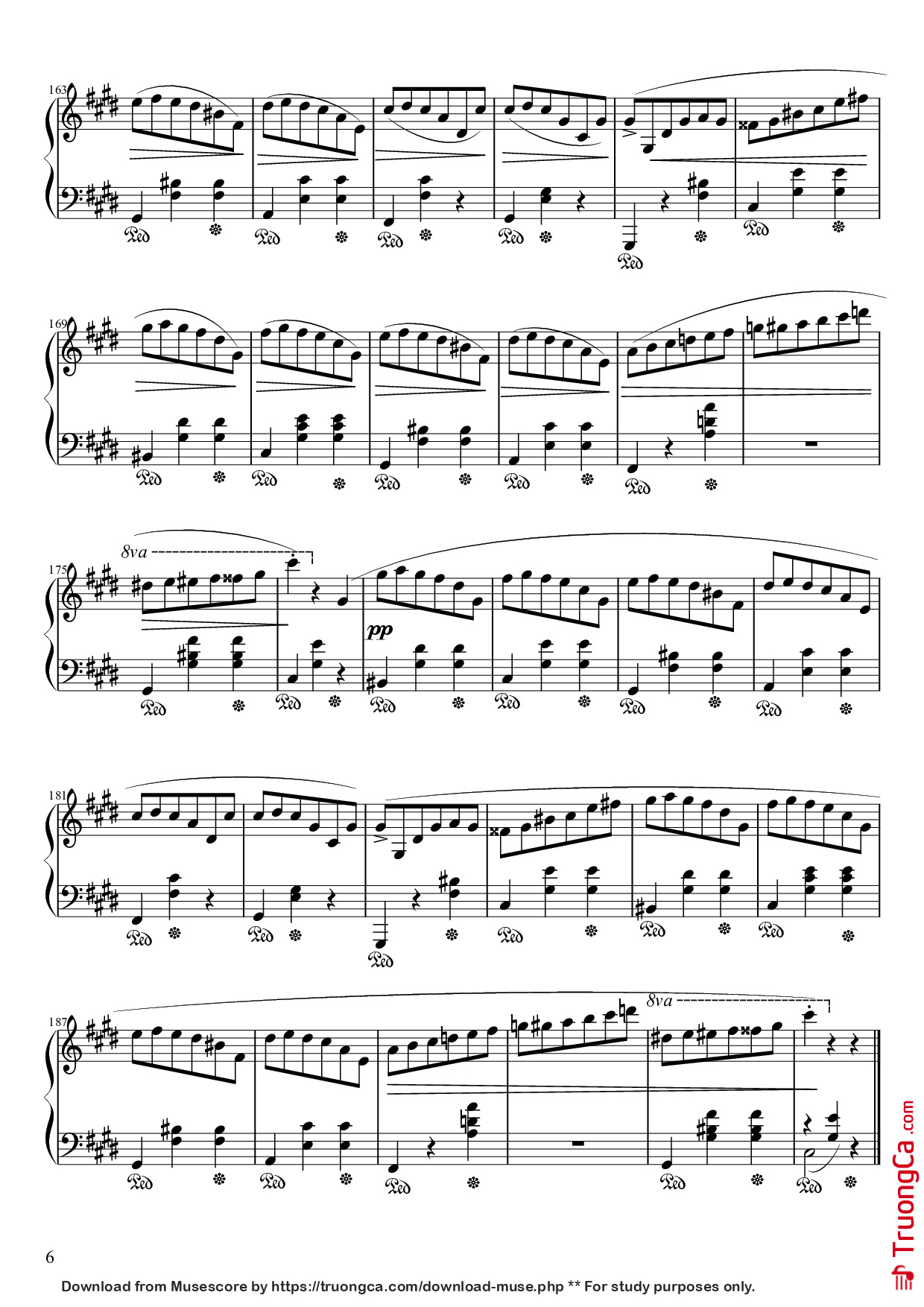Page 6 of the piano sheet music PDF Piano – Waltz in C♯ Minor Piano by Frédéric François Chopin