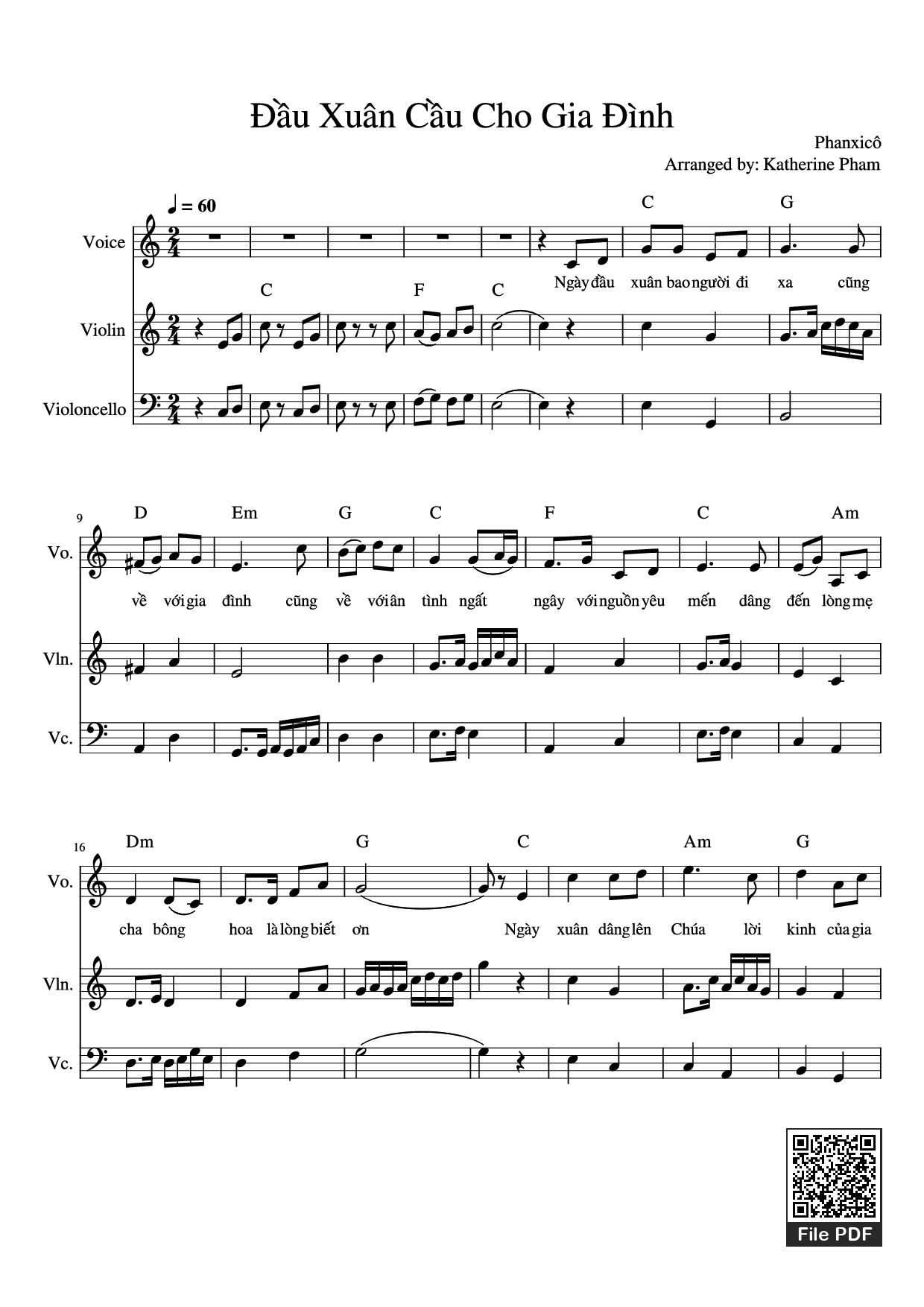 Page 1 of the piano sheet music PDF – Đầu Xuân Cầu Cho Gia Đình đệm hát by Phanxicô