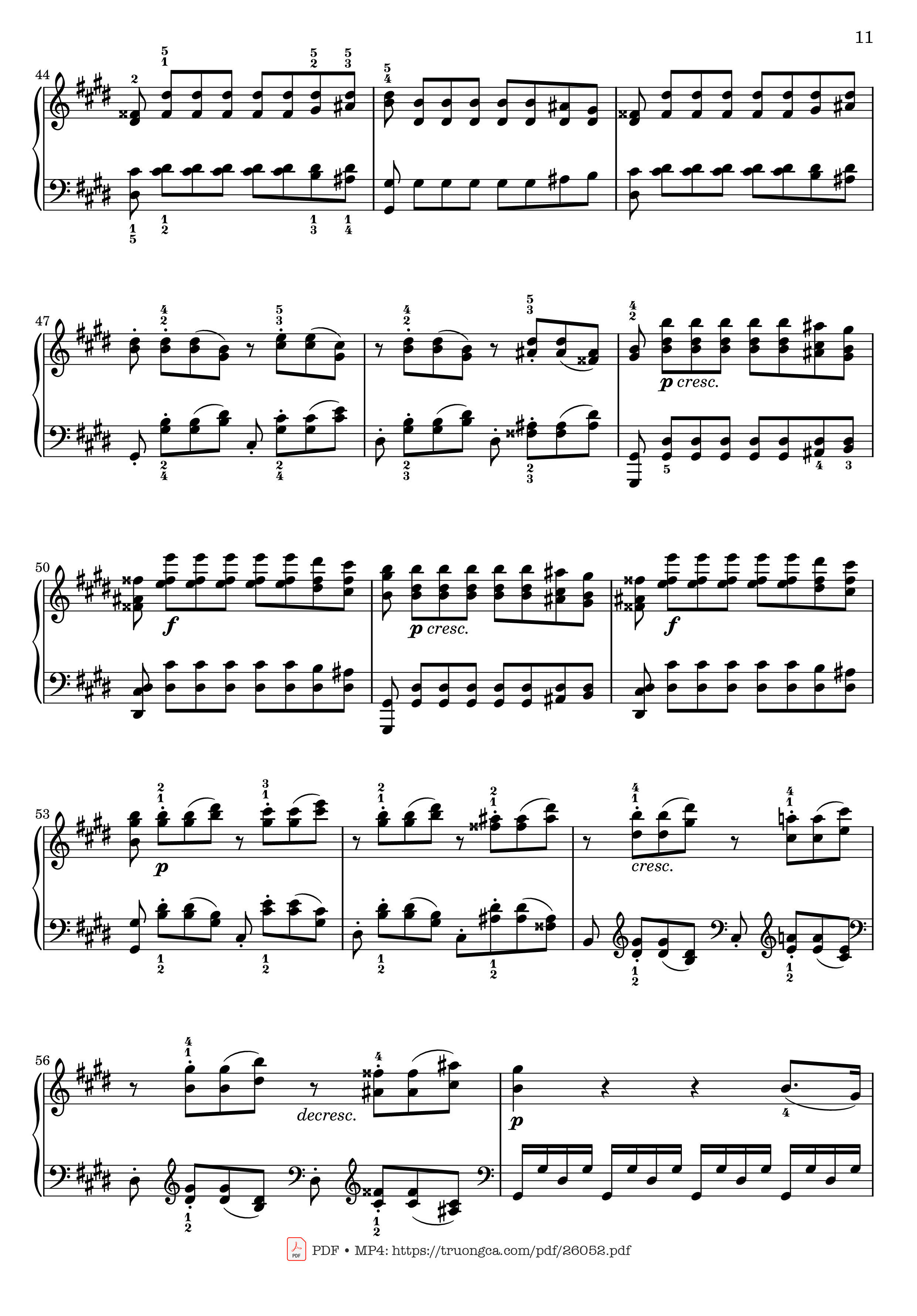 Page 11 of the piano sheet music PDF – Sonata No. 14, Moonlight 1st Movement (With Fingering) by Ludwig van Beethoven