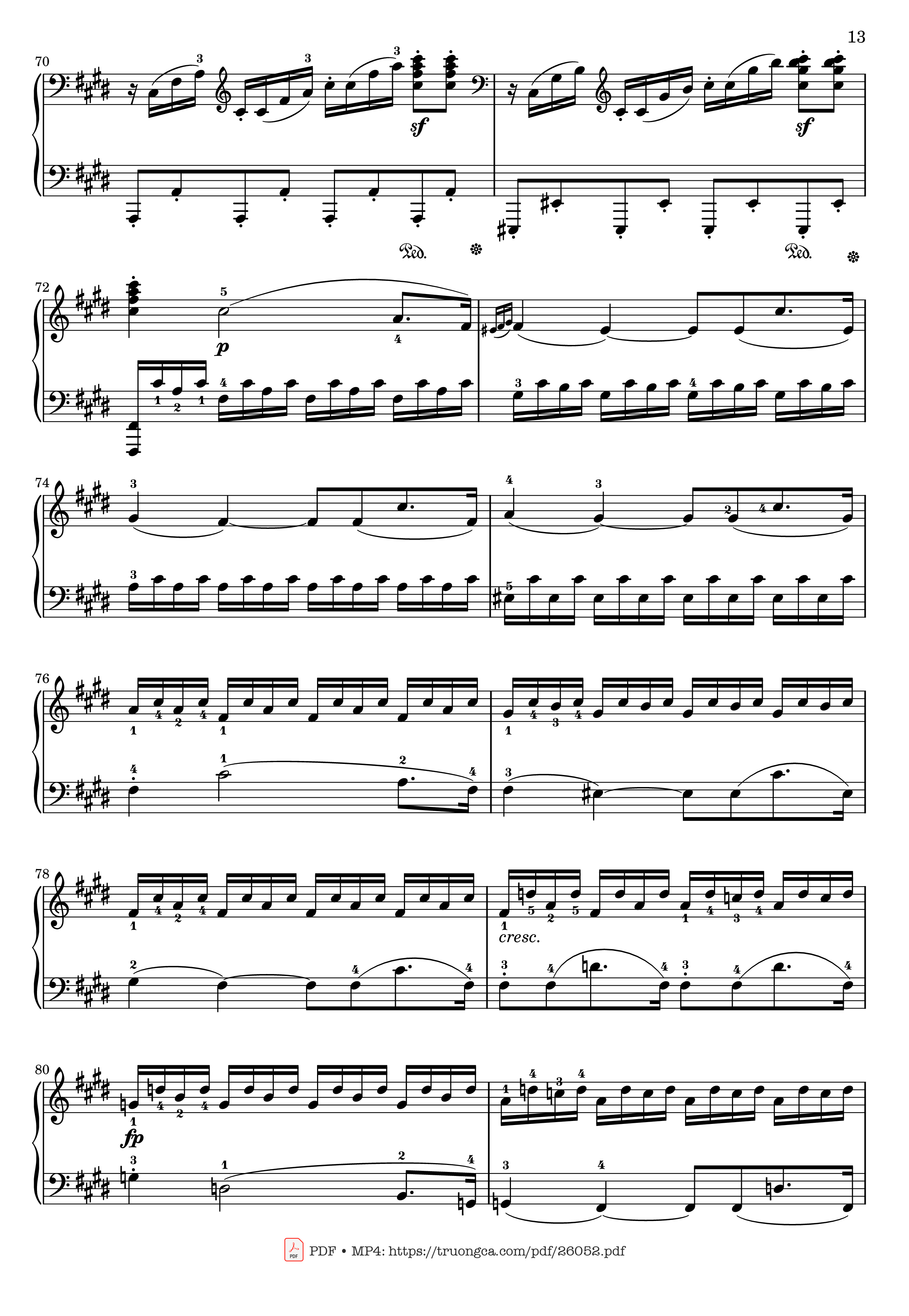 Page 13 of the piano sheet music PDF – Sonata No. 14, Moonlight 1st Movement (With Fingering) by Ludwig van Beethoven