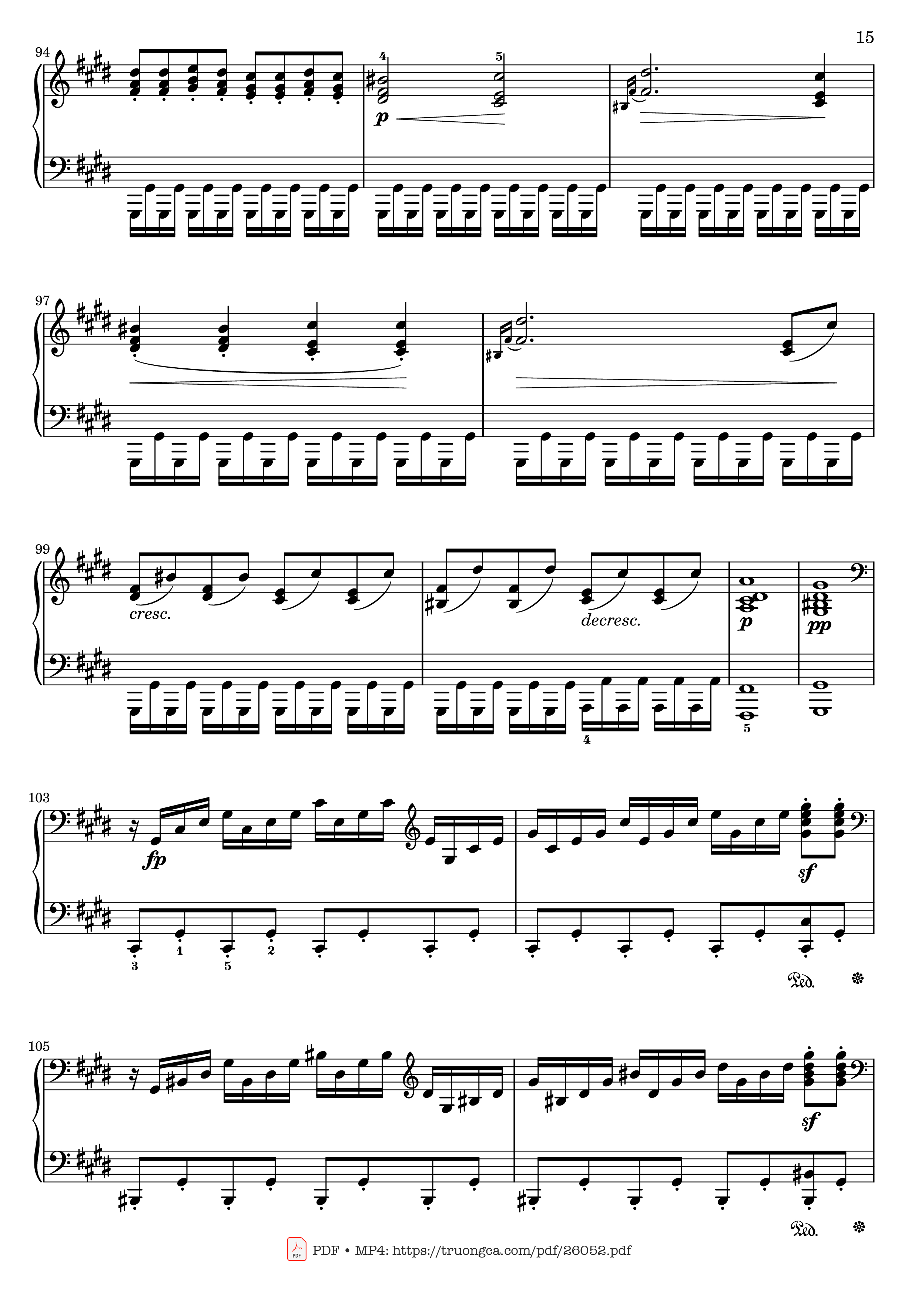 Page 15 of the piano sheet music PDF – Sonata No. 14, Moonlight 1st Movement (With Fingering) by Ludwig van Beethoven