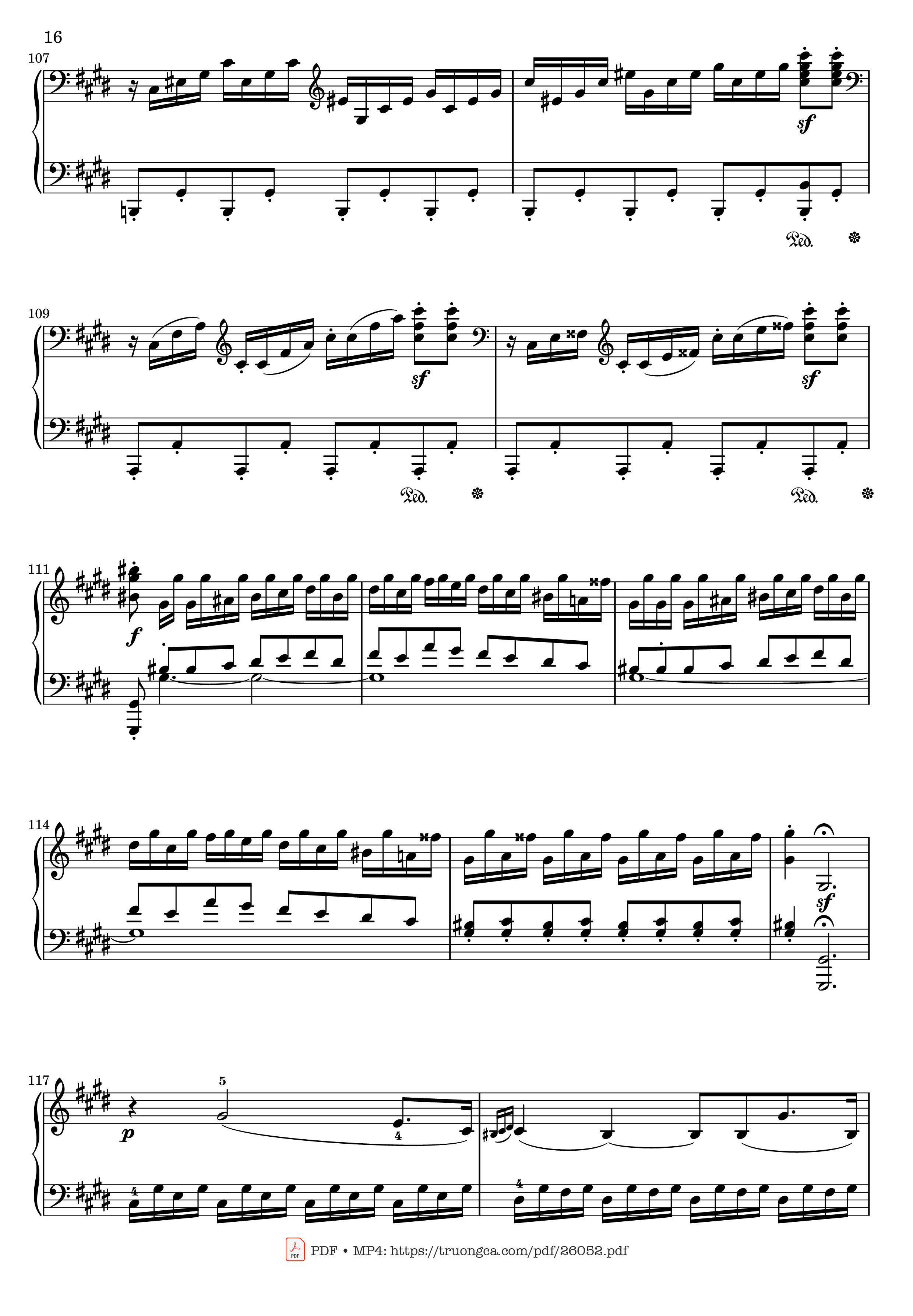 Page 16 of the piano sheet music PDF – Sonata No. 14, Moonlight 1st Movement (With Fingering) by Ludwig van Beethoven