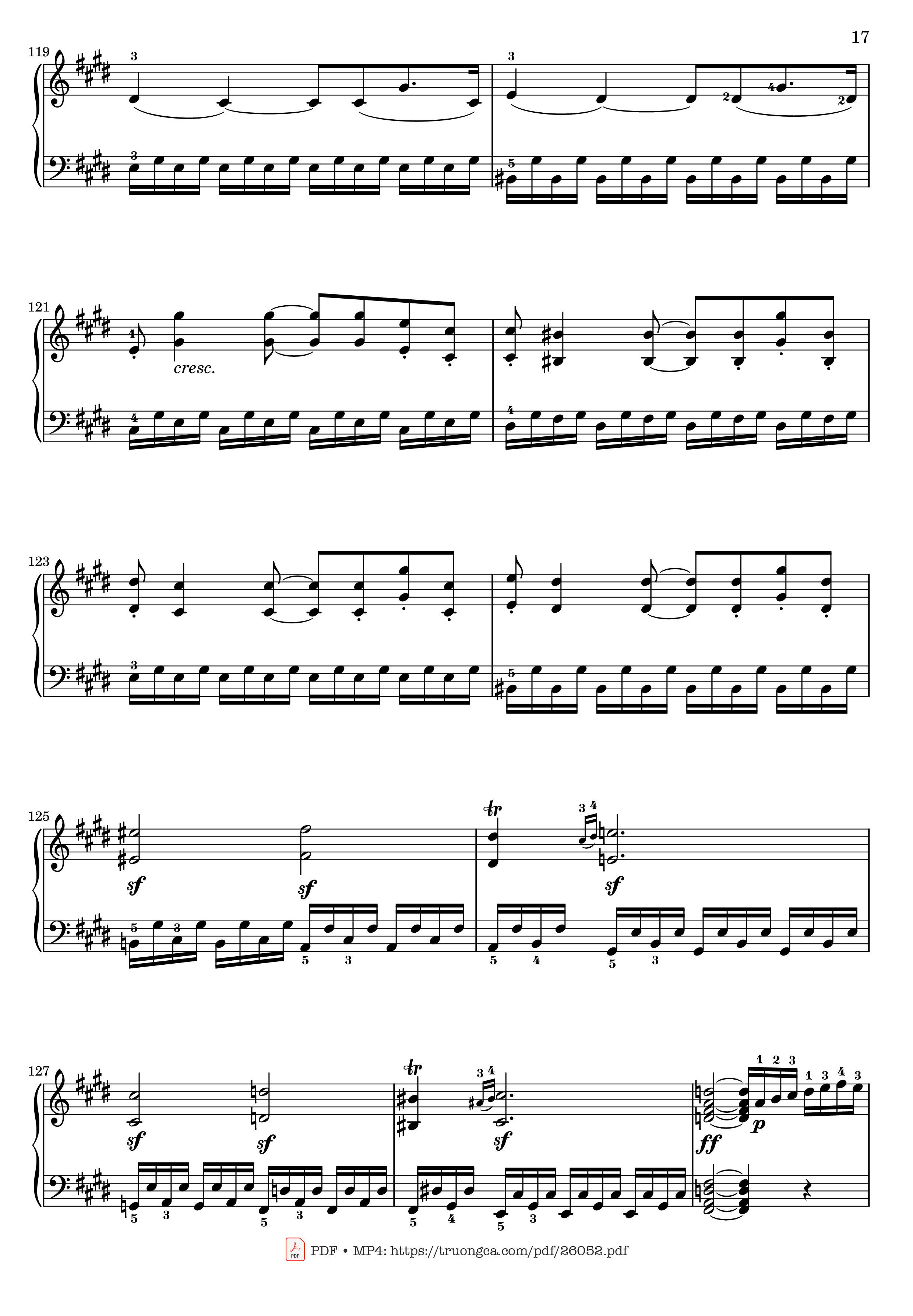 Page 17 of the piano sheet music PDF – Sonata No. 14, Moonlight 1st Movement (With Fingering) by Ludwig van Beethoven