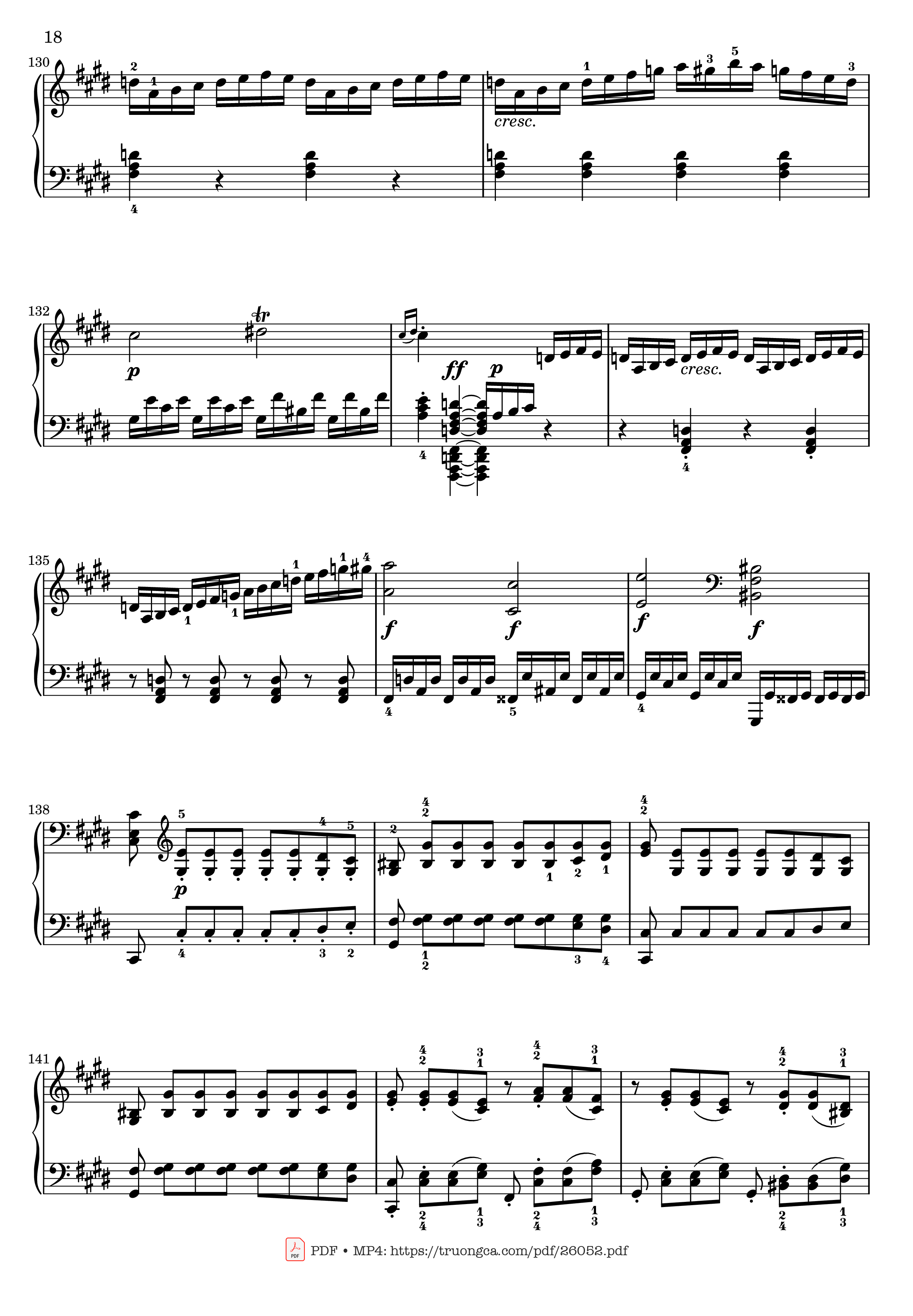 Page 18 of the piano sheet music PDF – Sonata No. 14, Moonlight 1st Movement (With Fingering) by Ludwig van Beethoven