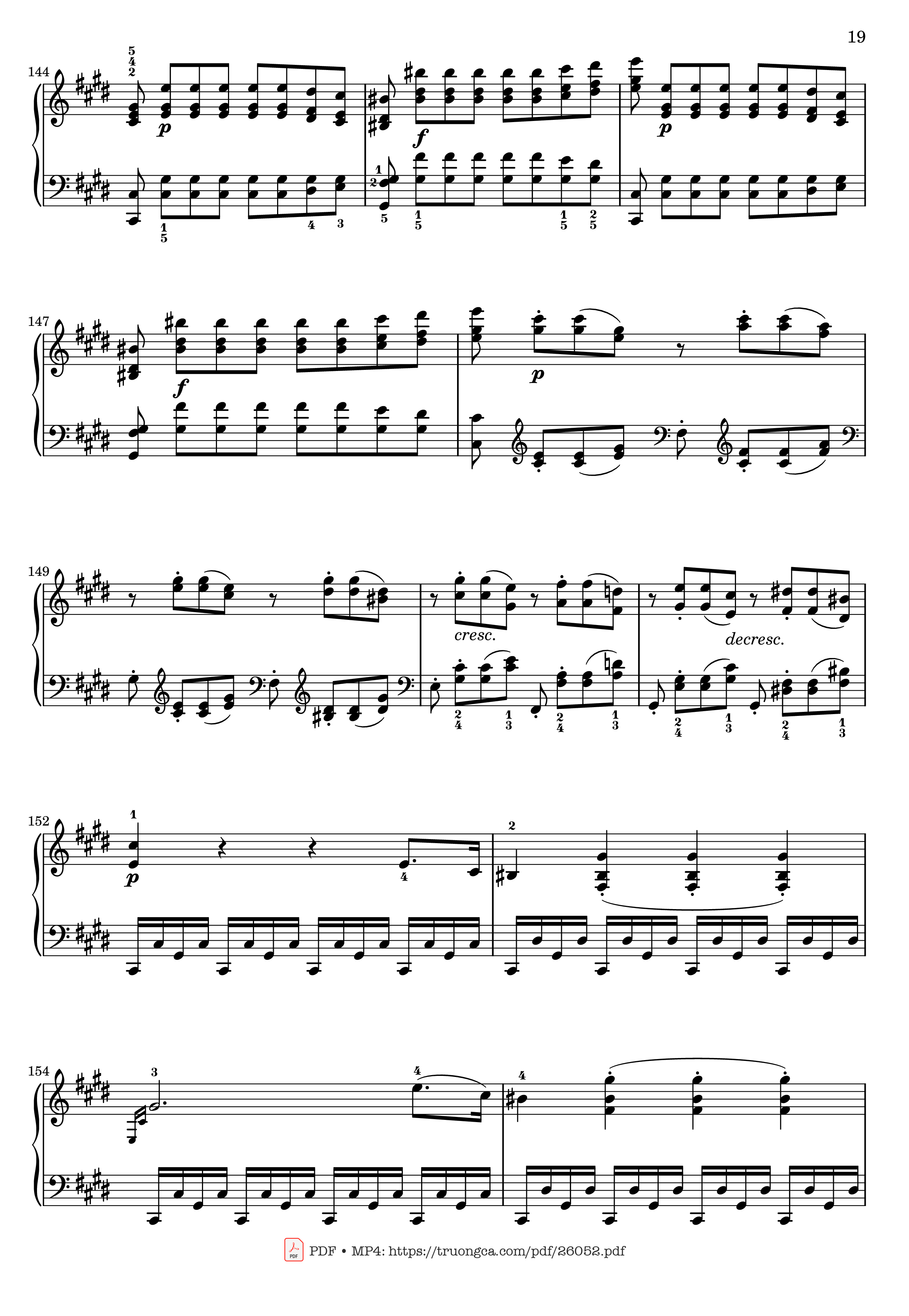 Page 19 of the piano sheet music PDF – Sonata No. 14, Moonlight 1st Movement (With Fingering) by Ludwig van Beethoven