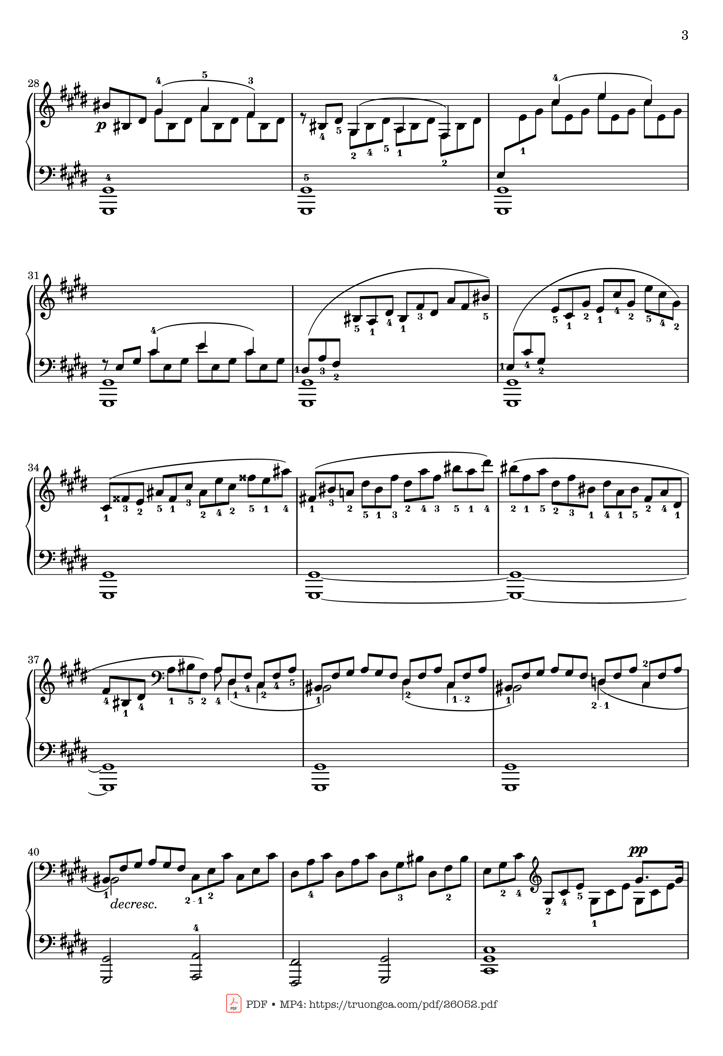 Page 3 of the piano sheet music PDF – Sonata No. 14, Moonlight 1st Movement (With Fingering) by Ludwig van Beethoven
