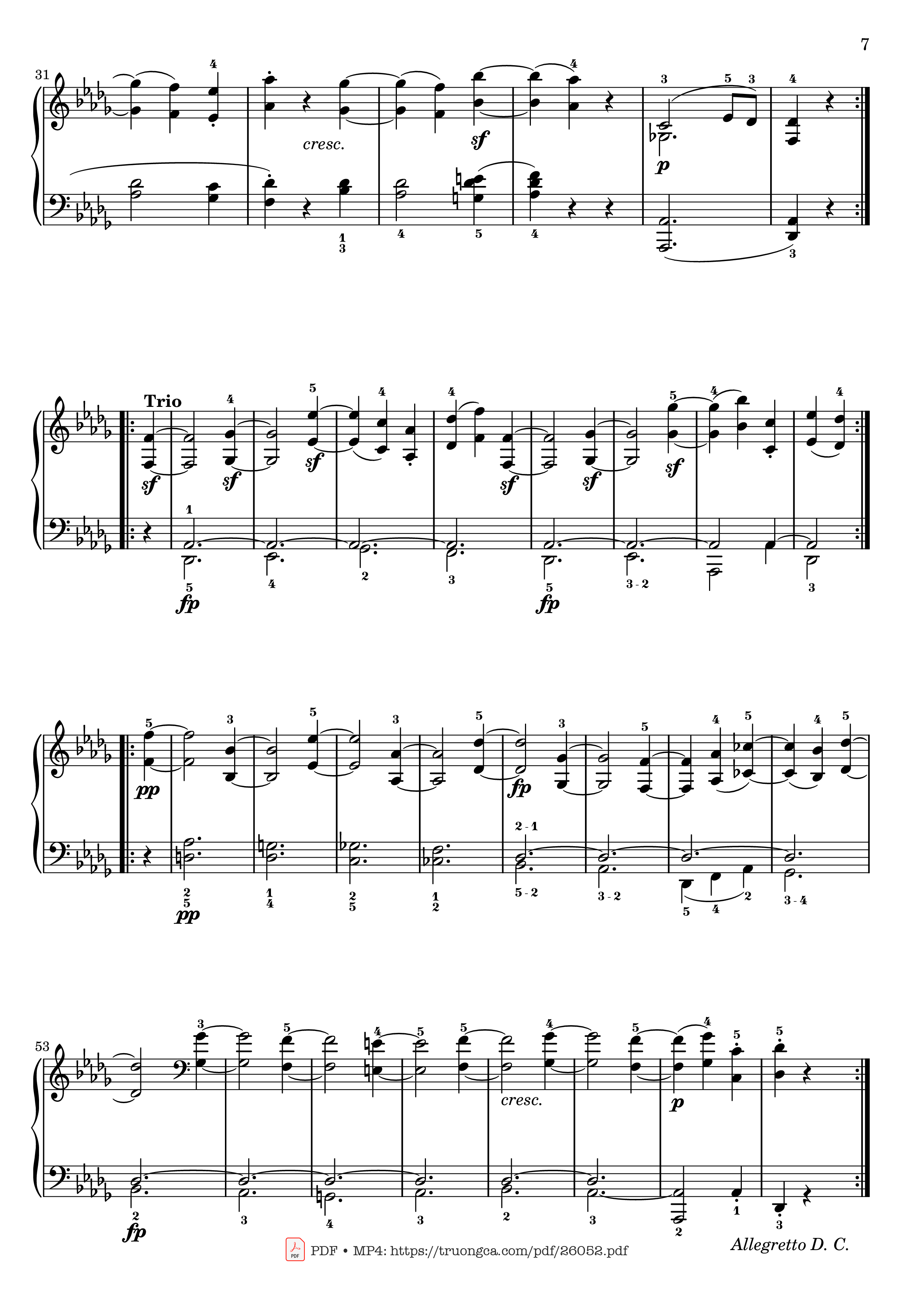 Page 7 of the piano sheet music PDF – Sonata No. 14, Moonlight 1st Movement (With Fingering) by Ludwig van Beethoven
