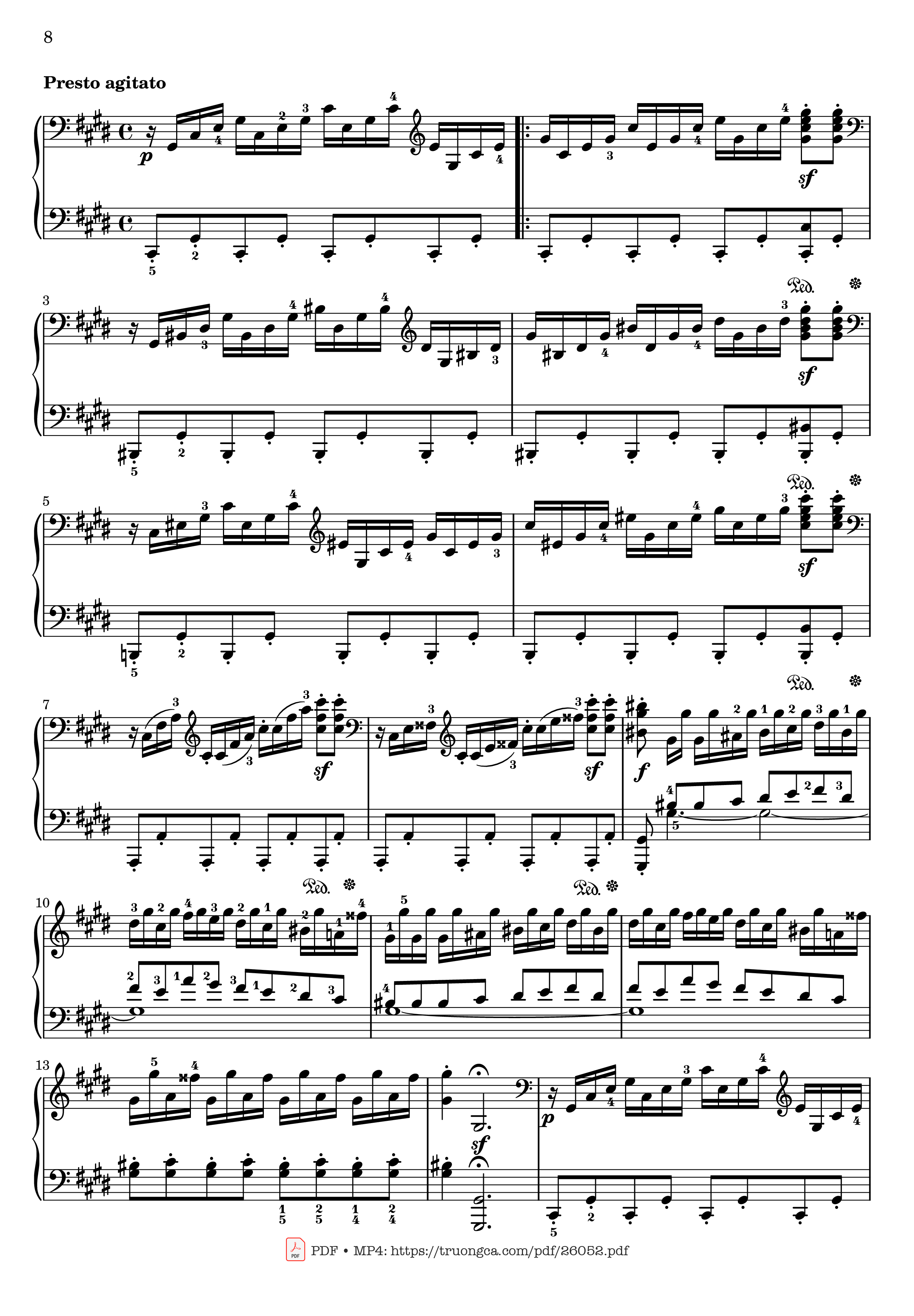 Page 8 of the piano sheet music PDF – Sonata No. 14, Moonlight 1st Movement (With Fingering) by Ludwig van Beethoven
