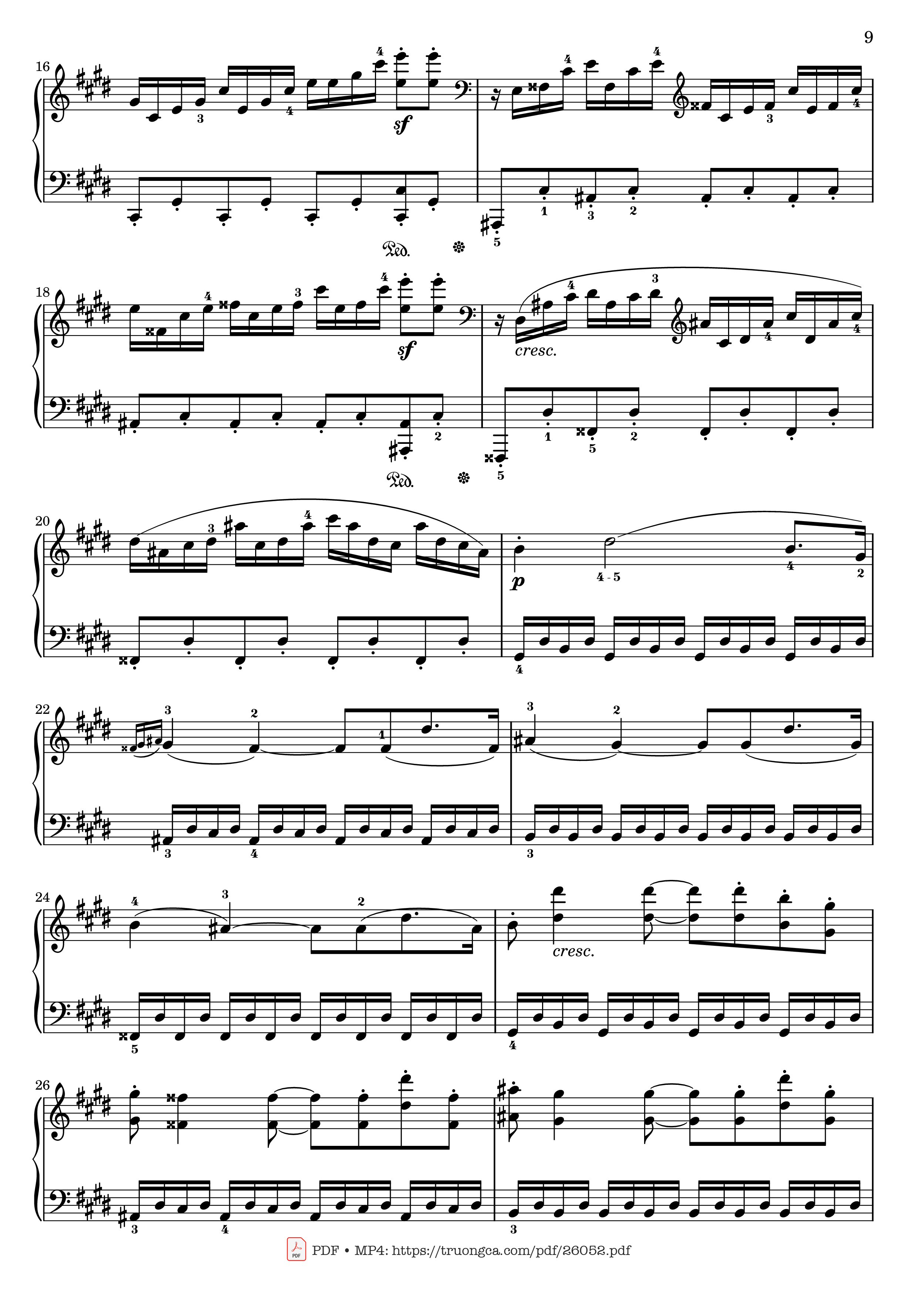 Page 9 of the piano sheet music PDF – Sonata No. 14, Moonlight 1st Movement (With Fingering) by Ludwig van Beethoven