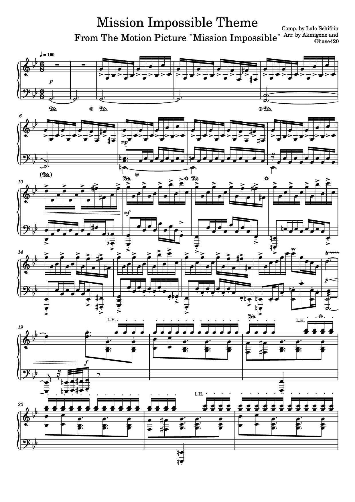 Page 1 of the piano sheet music PDF Piano – Mission Impossible Theme Piano by Comp. by Lalo Schifrin