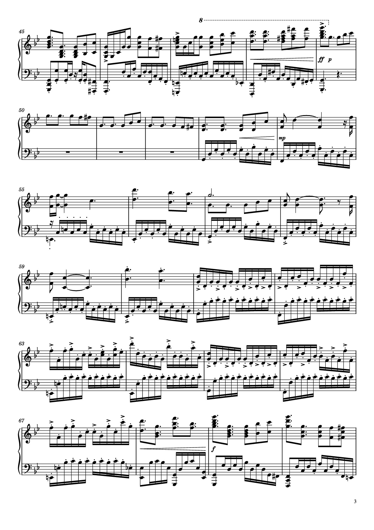 Page 3 of the piano sheet music PDF Piano – Mission Impossible Theme Piano by Comp. by Lalo Schifrin