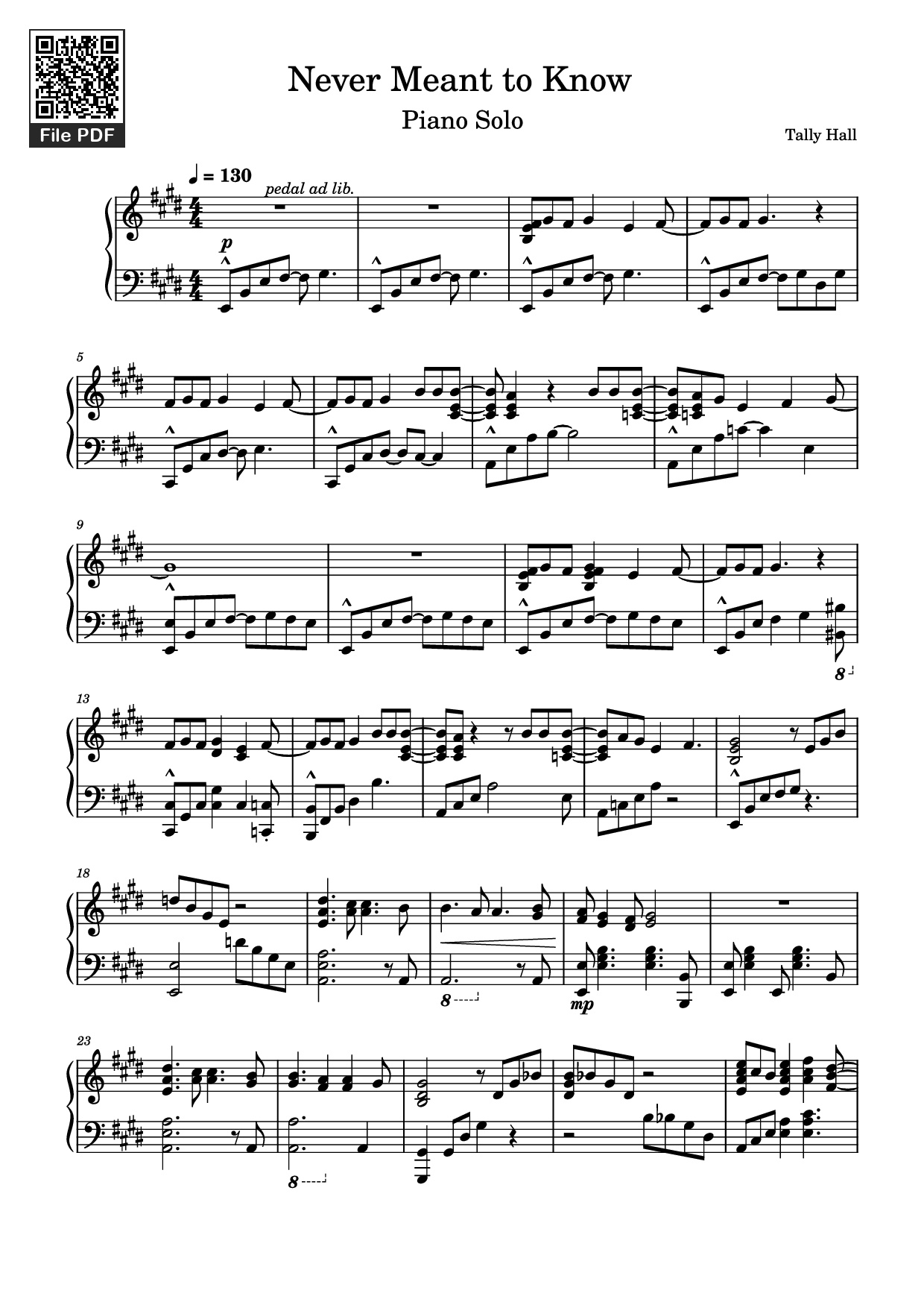 Page 1 of the piano sheet music PDF Piano – Never Meant to Know Piano by Tally Hall