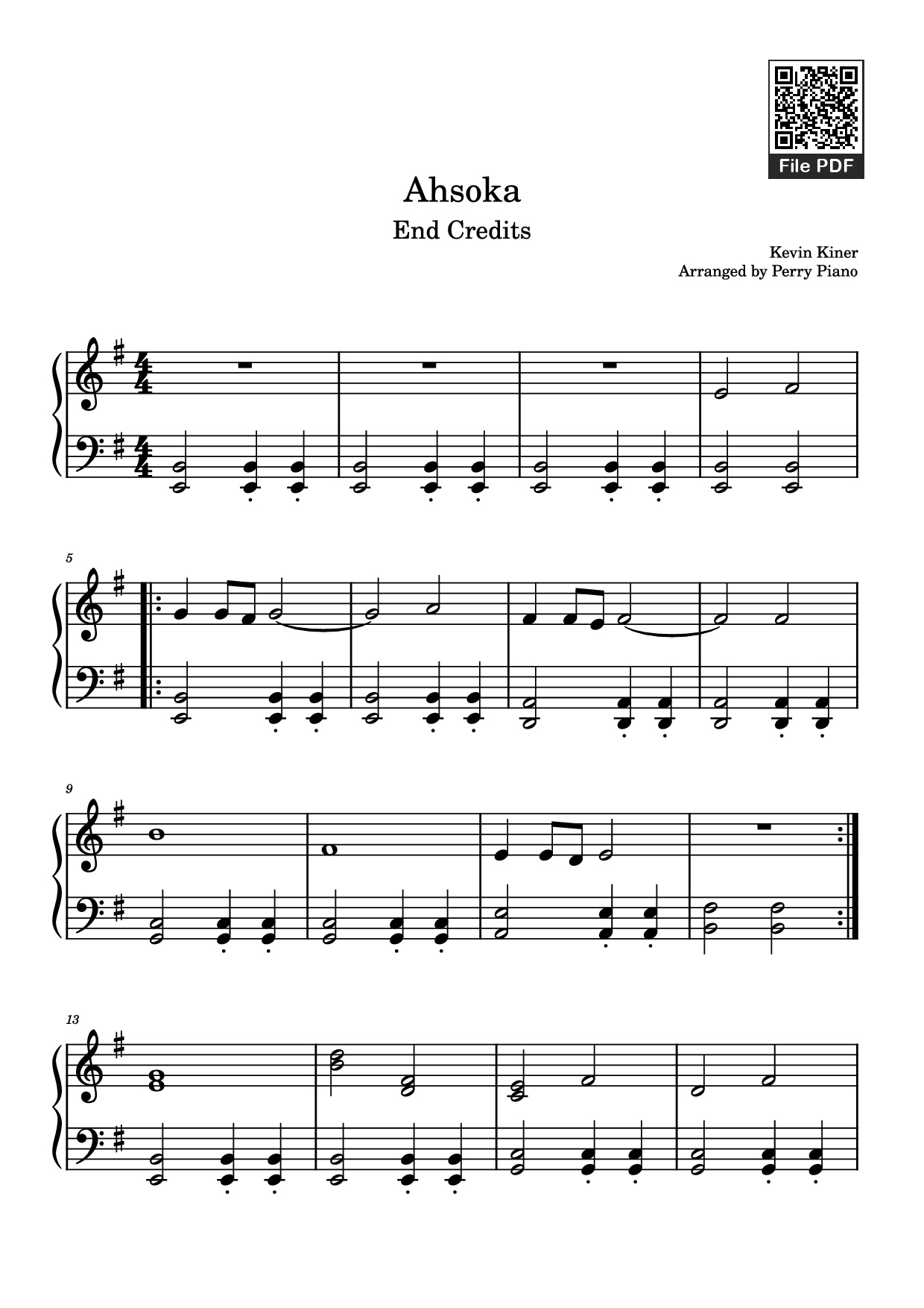 Page 1 of the piano sheet music PDF Piano – Ahsoka Piano by Kevin Kiner