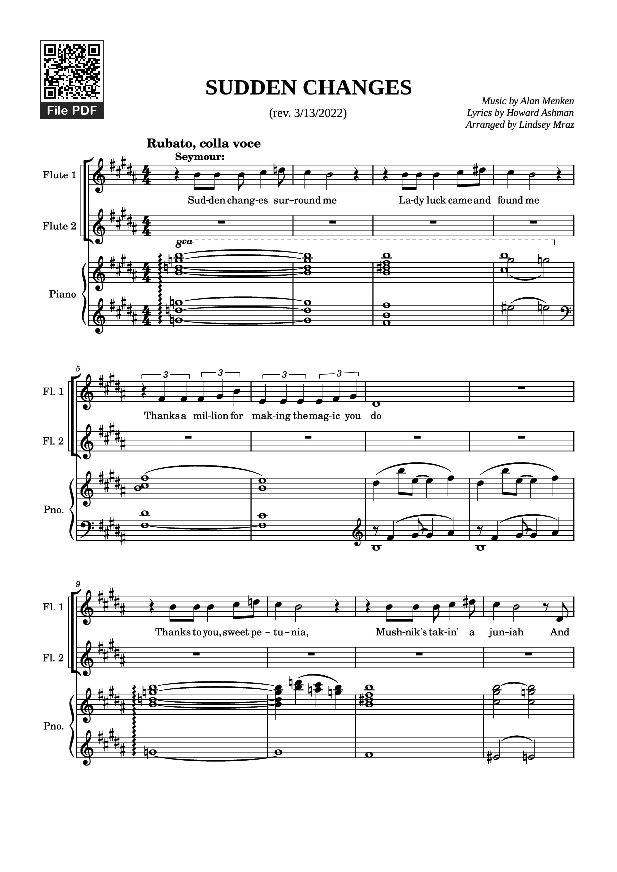 Page 1 of the piano sheet music PDF Piano – SUDDEN CHANGES Piano by Music by Alan Menken