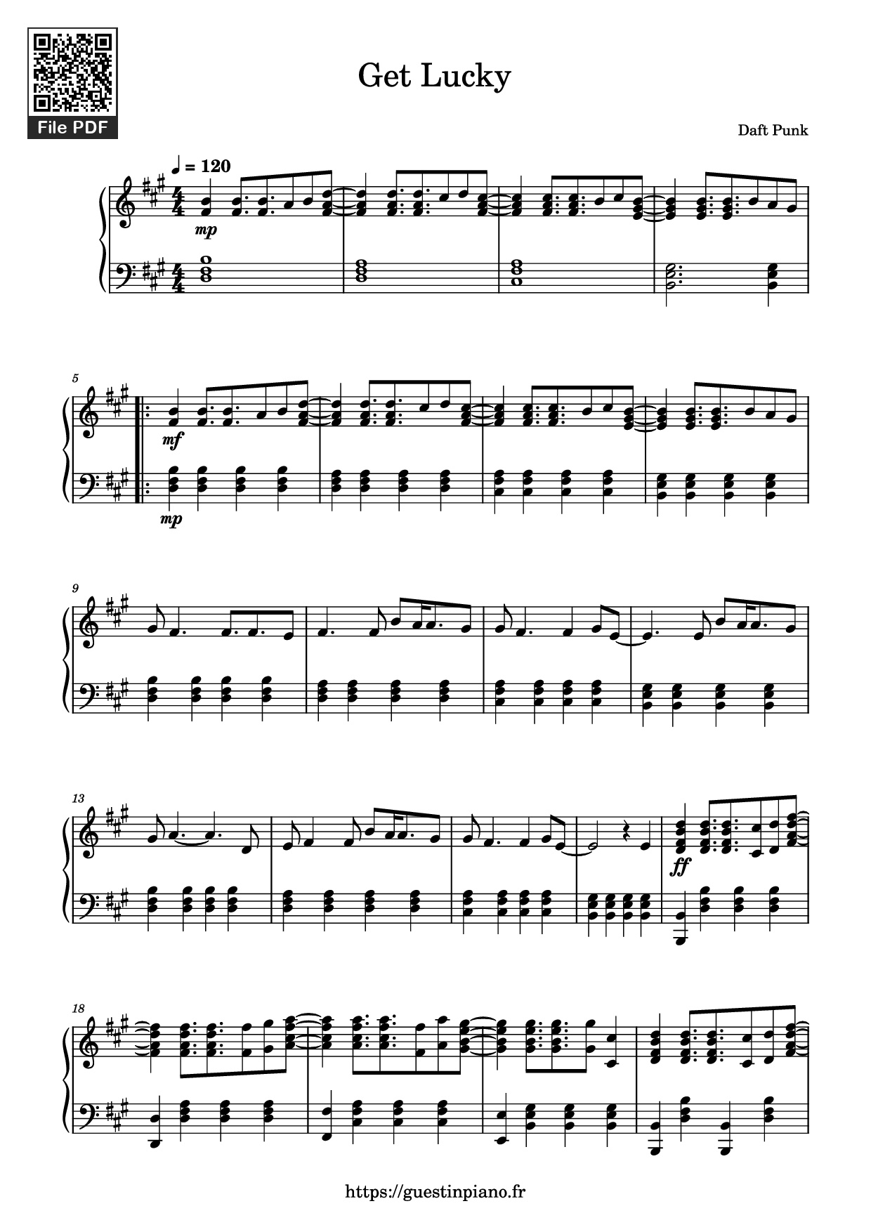 Page 1 of the piano sheet music PDF Piano – Get Lucky Piano by Daft Punk