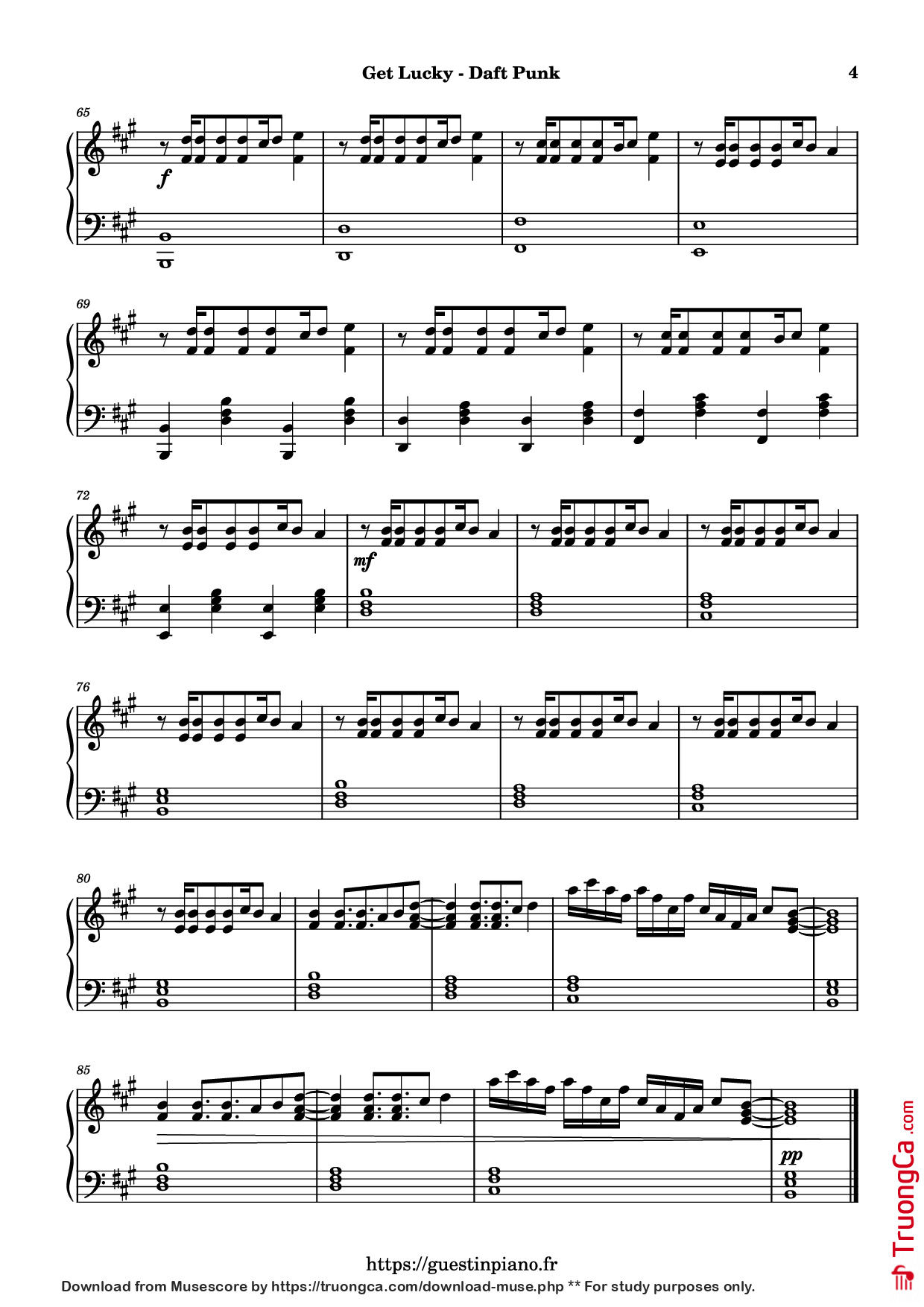 Page 4 of the piano sheet music PDF Piano – Get Lucky Piano by Daft Punk