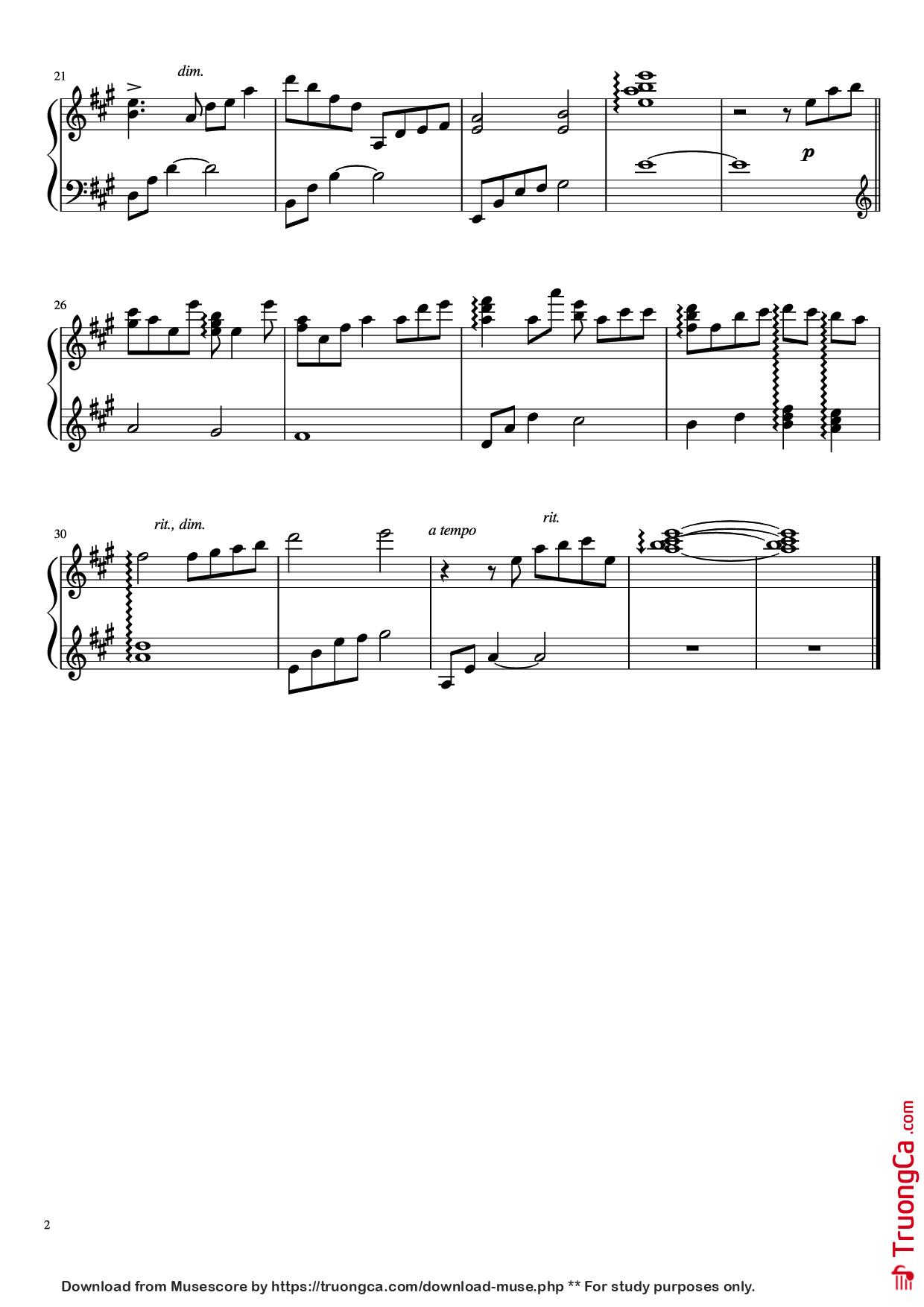Page 2 of the piano sheet music PDF Piano – A Tender Feeling Piano by Yuki Kajiura