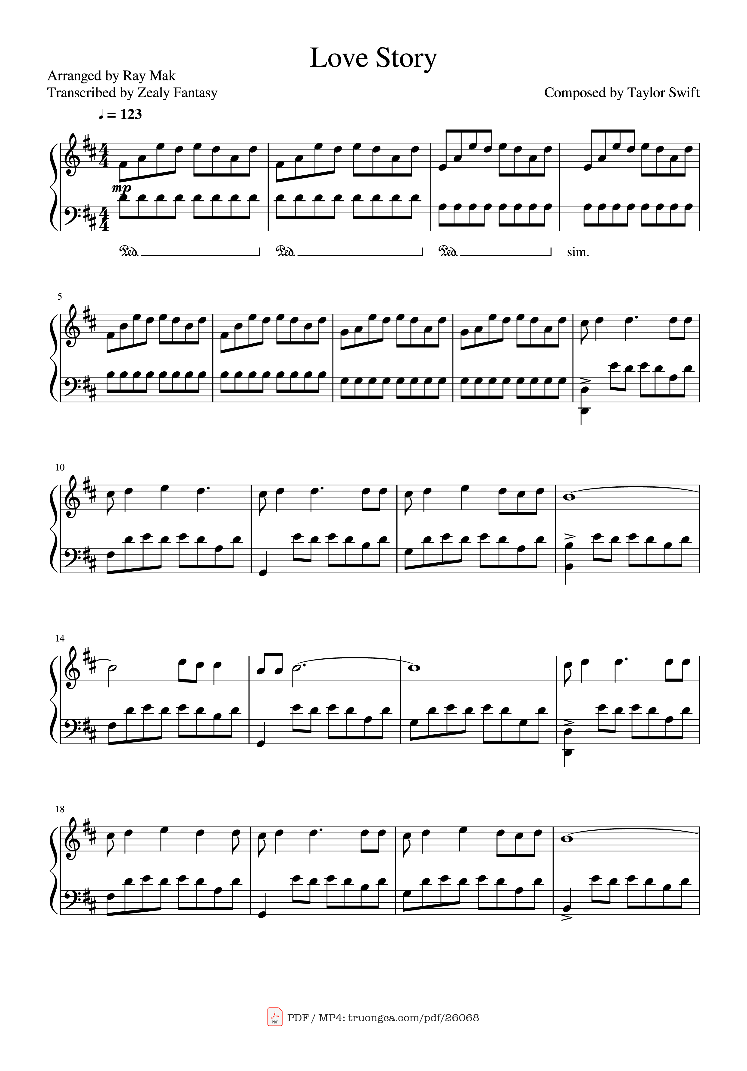 Page 1 of the piano sheet music PDF Piano – Love Story Piano by Taylor Swift