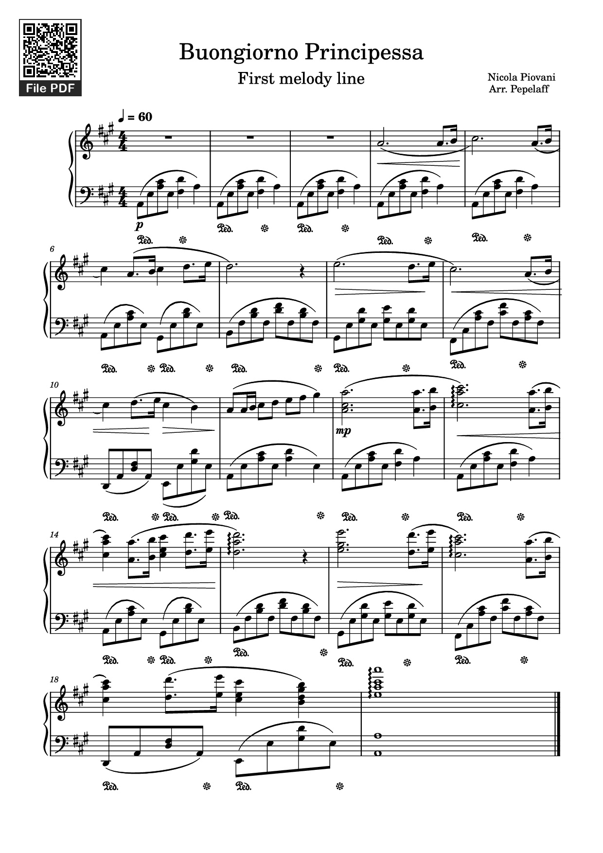Page 1 of the piano sheet music PDF Piano – Buongiorno Principessa Piano by Nicola Piovani