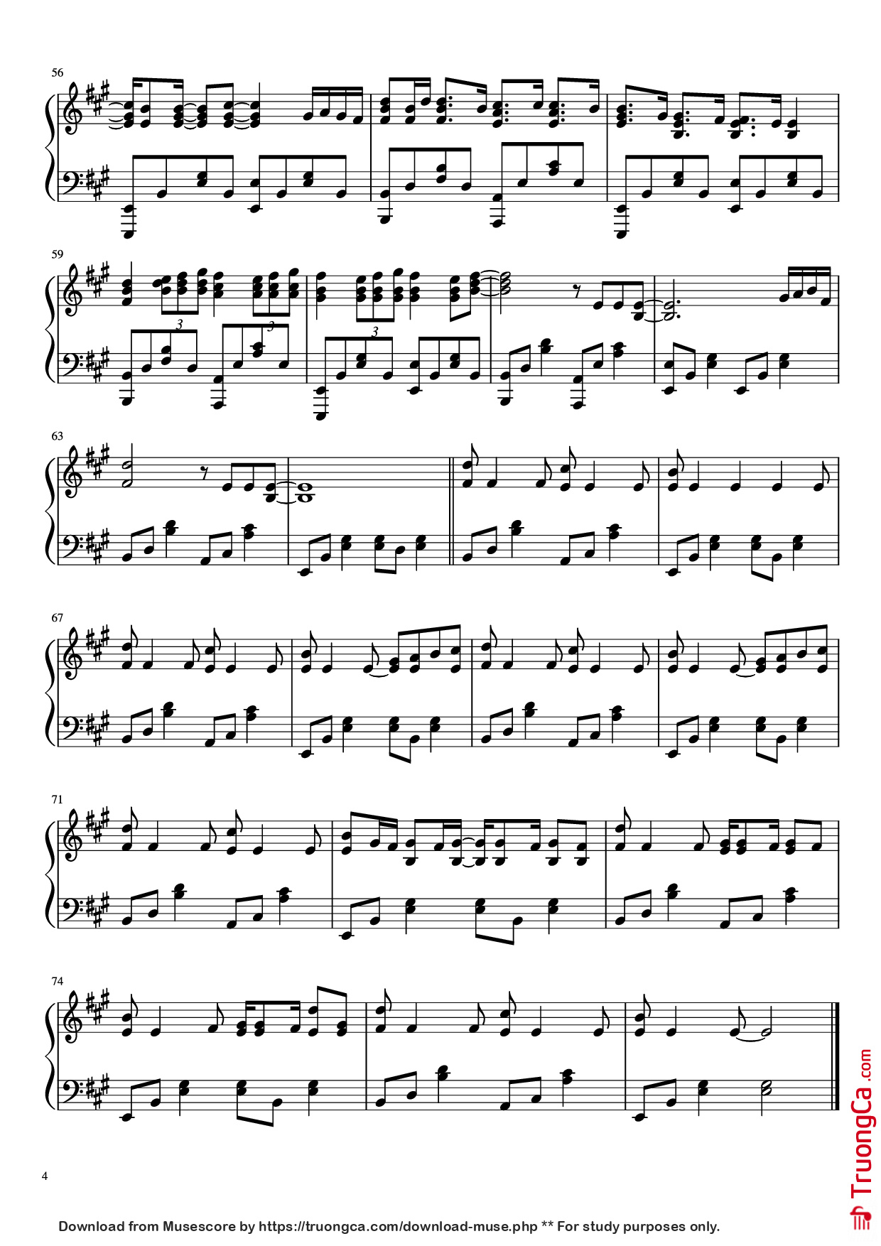 Page 4 of the piano sheet music PDF Piano – Mariners Aparment Complex Piano by Lana del Rey