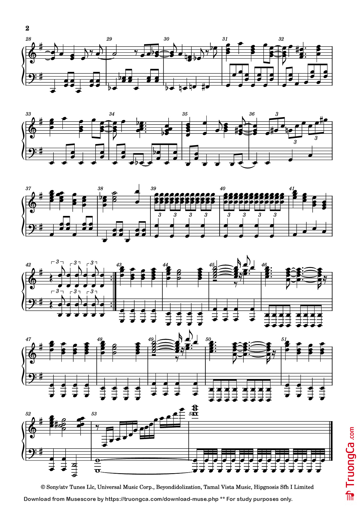 Page 2 of the piano sheet music PDF Piano – All I want for Christmas is you Piano by Mariah Carey / Walter Afanasieff