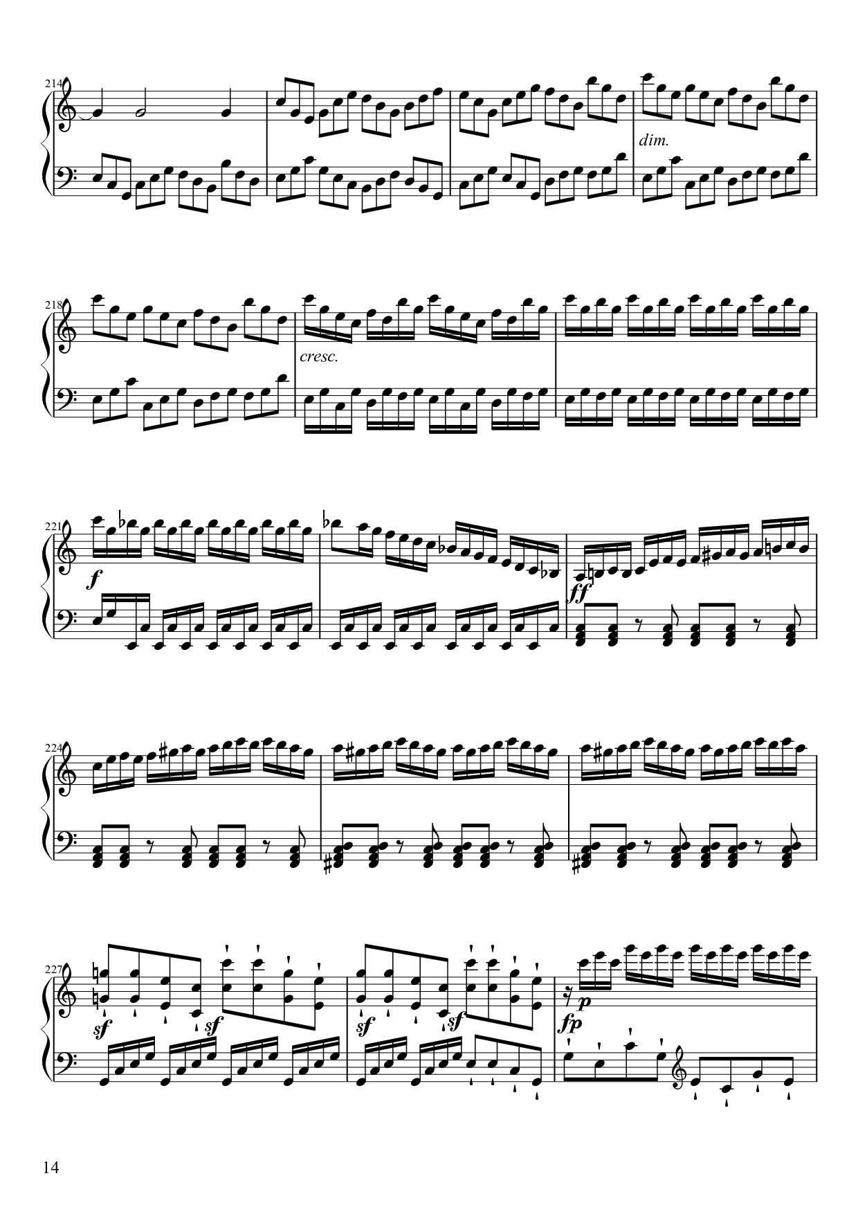 Page 14 of the piano sheet music PDF Piano – Sonate No. 21, Waldstein Piano by Ludwig van Beethoven