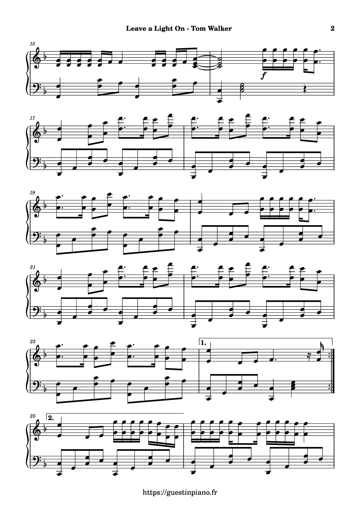 Page 2 of the piano sheet music PDF Piano – Leave a Light On Piano by Tom Walker
