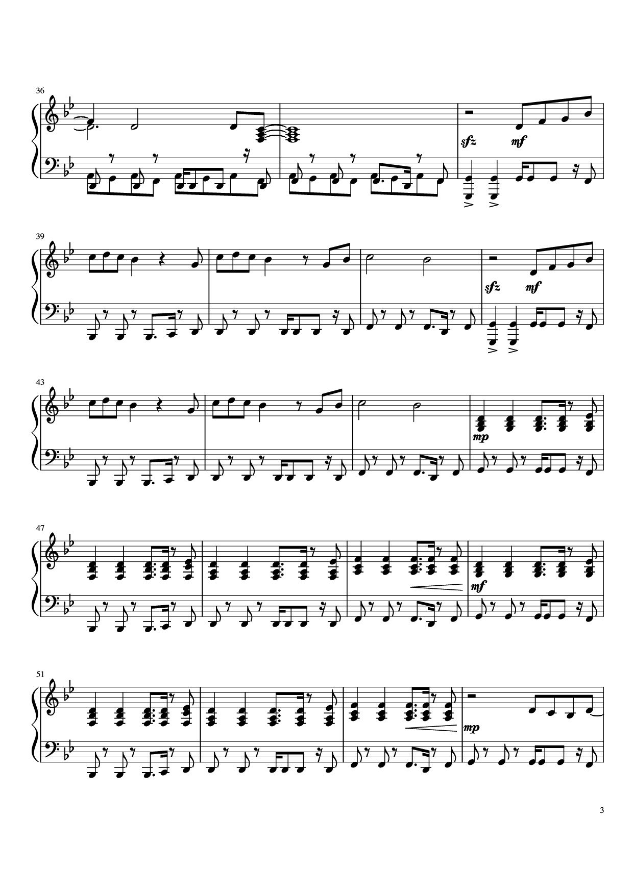 Page 3 of the piano sheet music PDF Piano – What Is Love Piano by Haddaway
