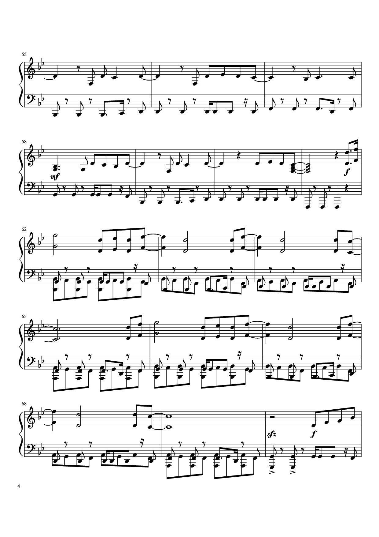 Page 4 of the piano sheet music PDF Piano – What Is Love Piano by Haddaway