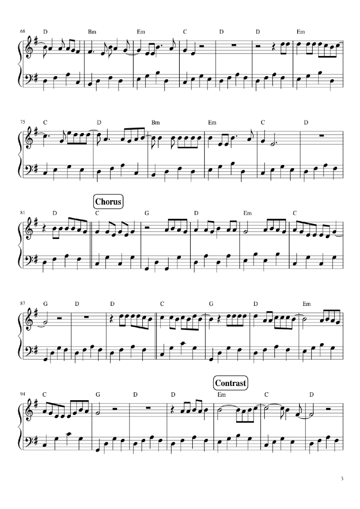 Page 3 of the piano sheet music PDF Piano – Let her go Piano by Mike Rosenberg