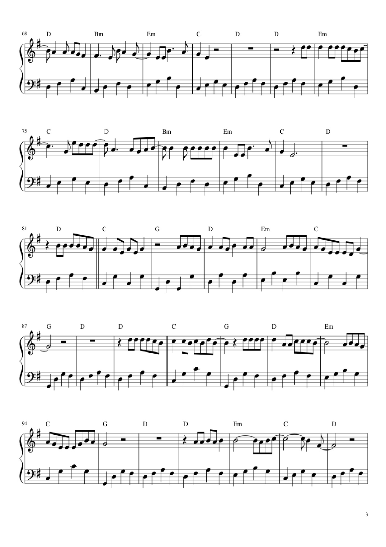 Page 3 of the piano sheet music PDF Piano – Let her go Piano by Passenger