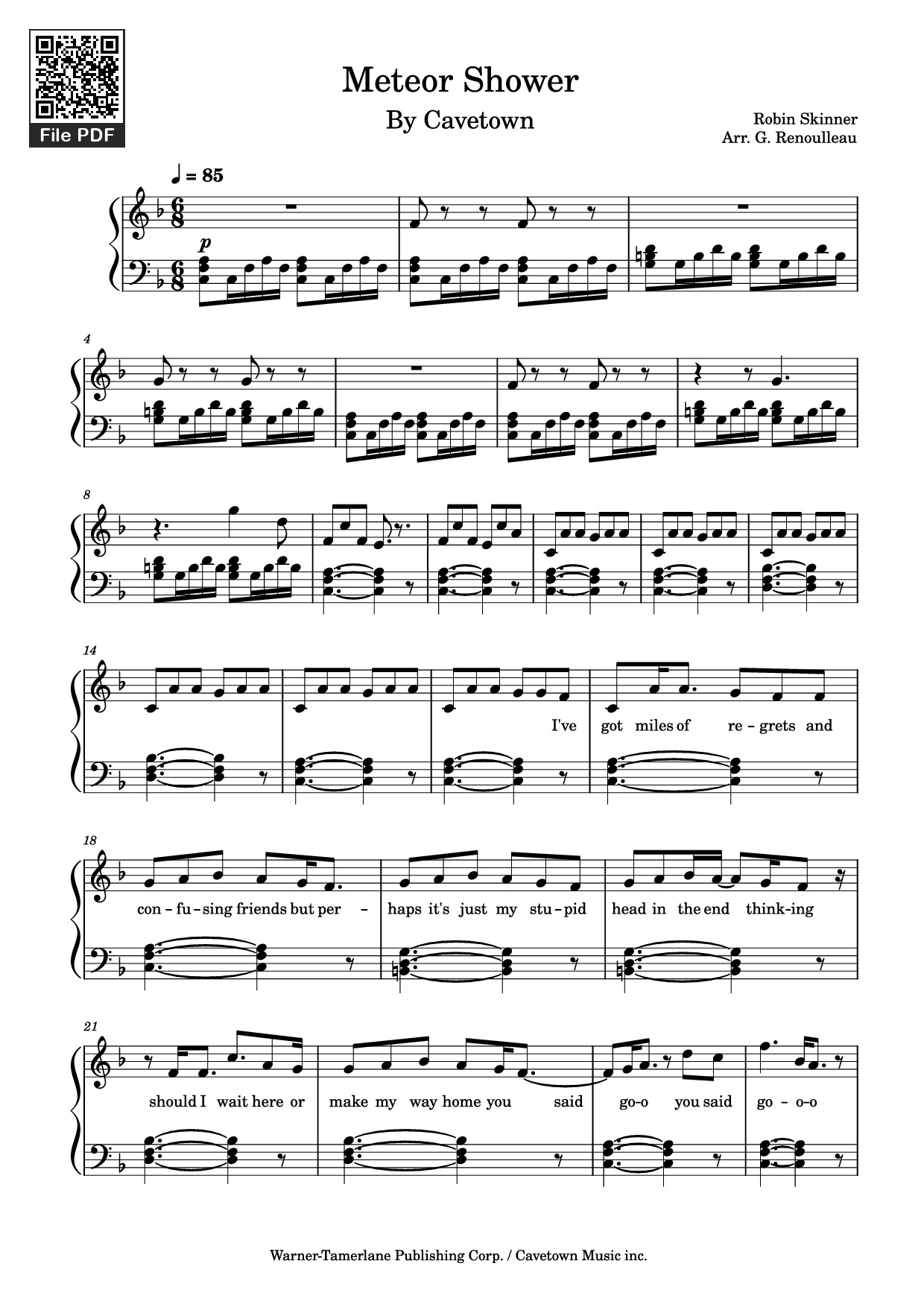 Page 1 of the piano sheet music PDF Piano – Meteor Shower Piano by Robin Skinner