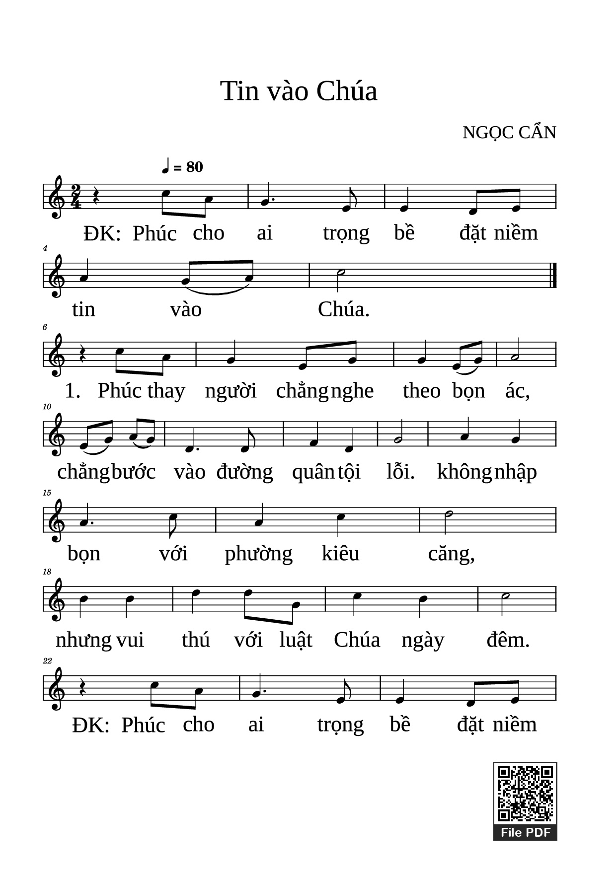 Page 1 of the piano sheet music PDF Piano – Tin vào Chúa Piano by NGỌC CẨN