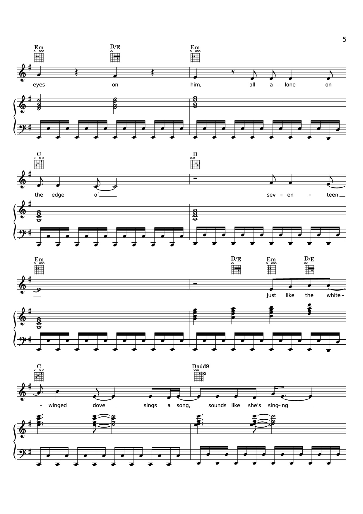 Page 5 of the piano sheet music PDF Piano – Edge of Seventeen Piano by STEVIE NICKS