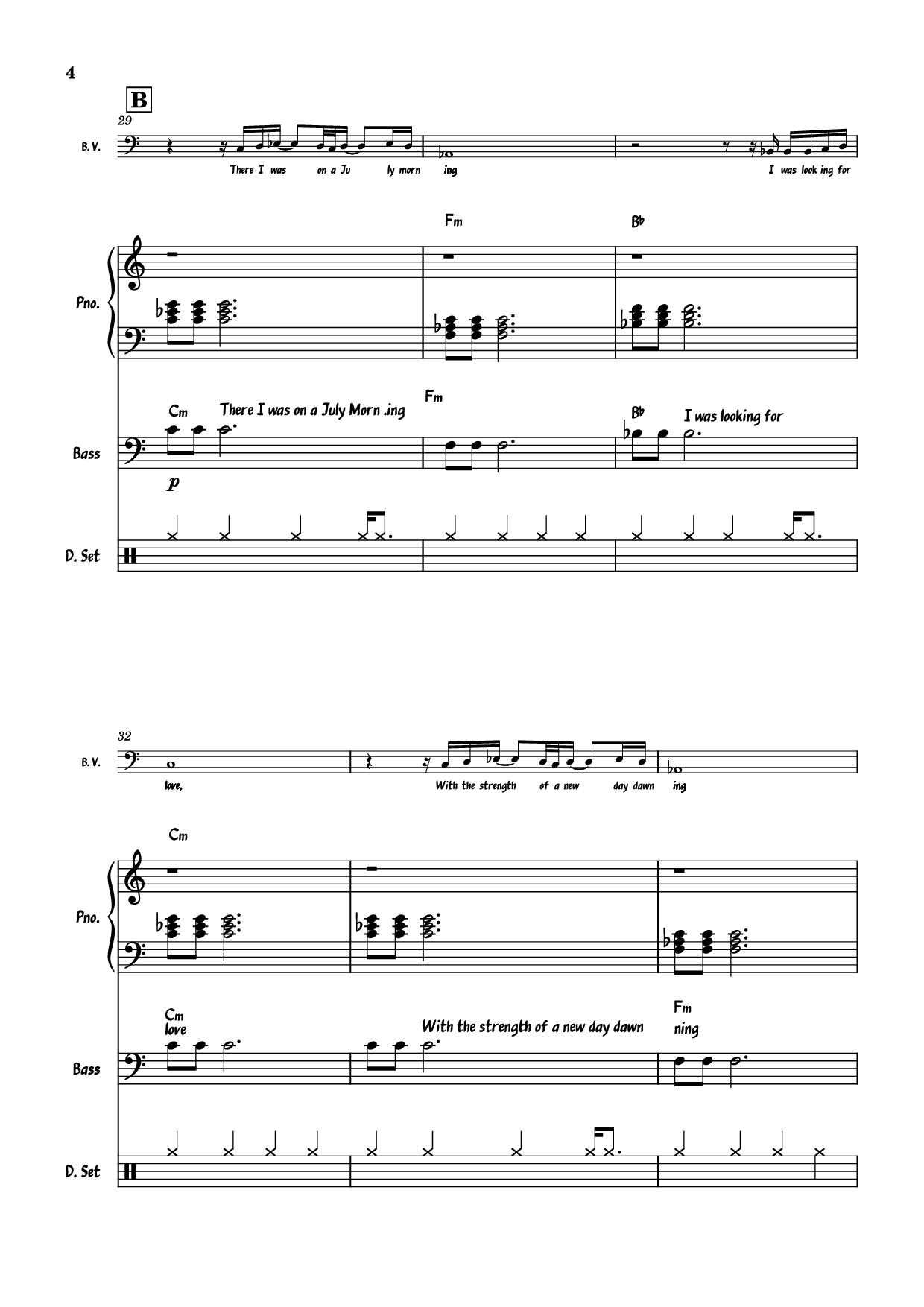 Page 4 of the piano sheet music PDF Piano Guitar Tab – July Morning Piano by Uriah Heep