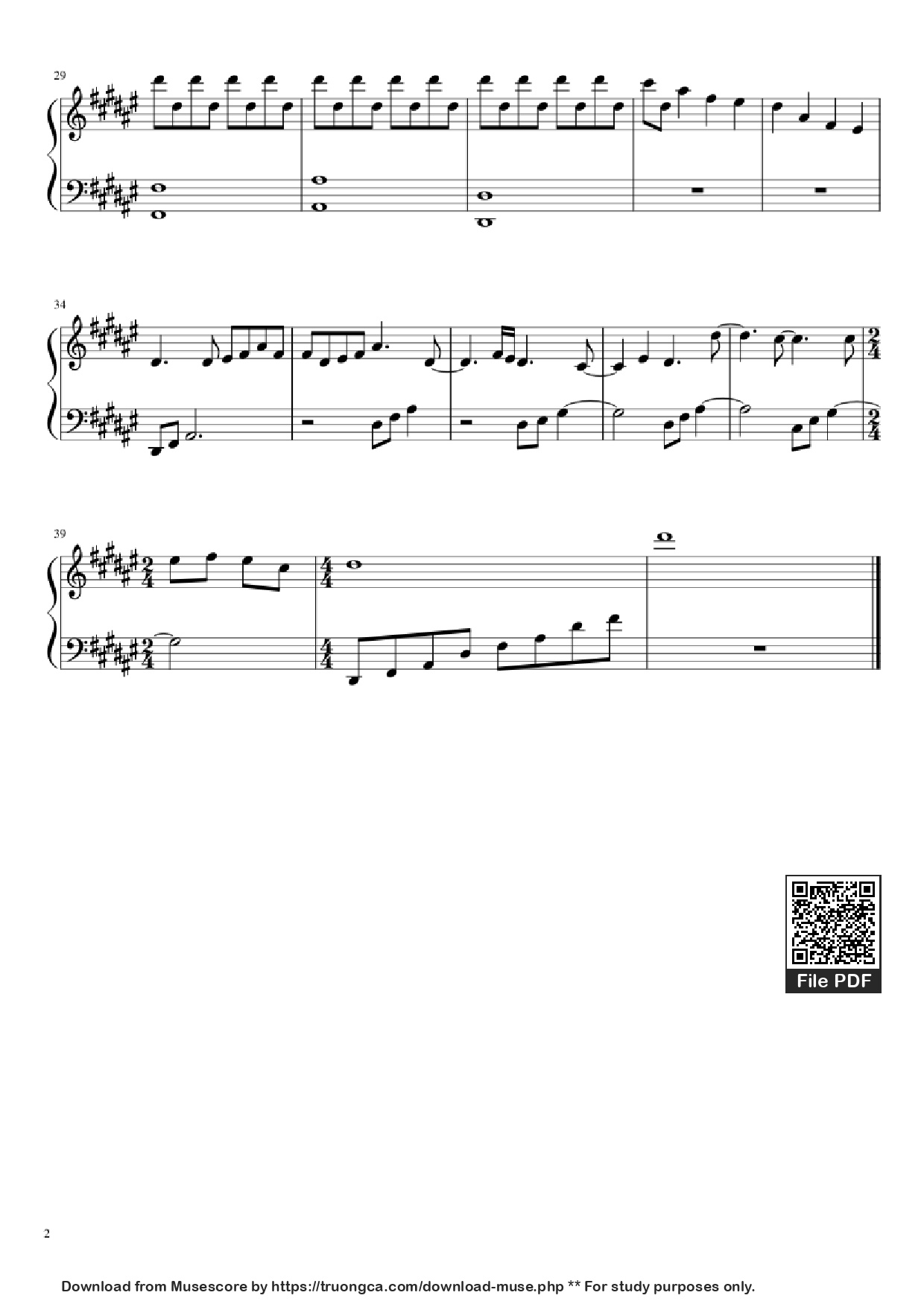 Page 2 of the piano sheet music PDF Piano – The Beginning - Homeless man plays Piano by Jasper