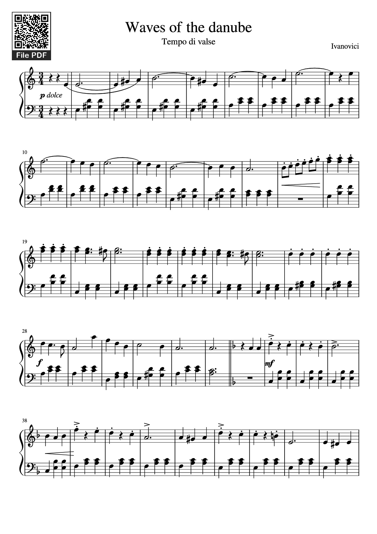 Page 1 of the piano sheet music PDF Piano – Waves of the danube Piano by Ivanovici