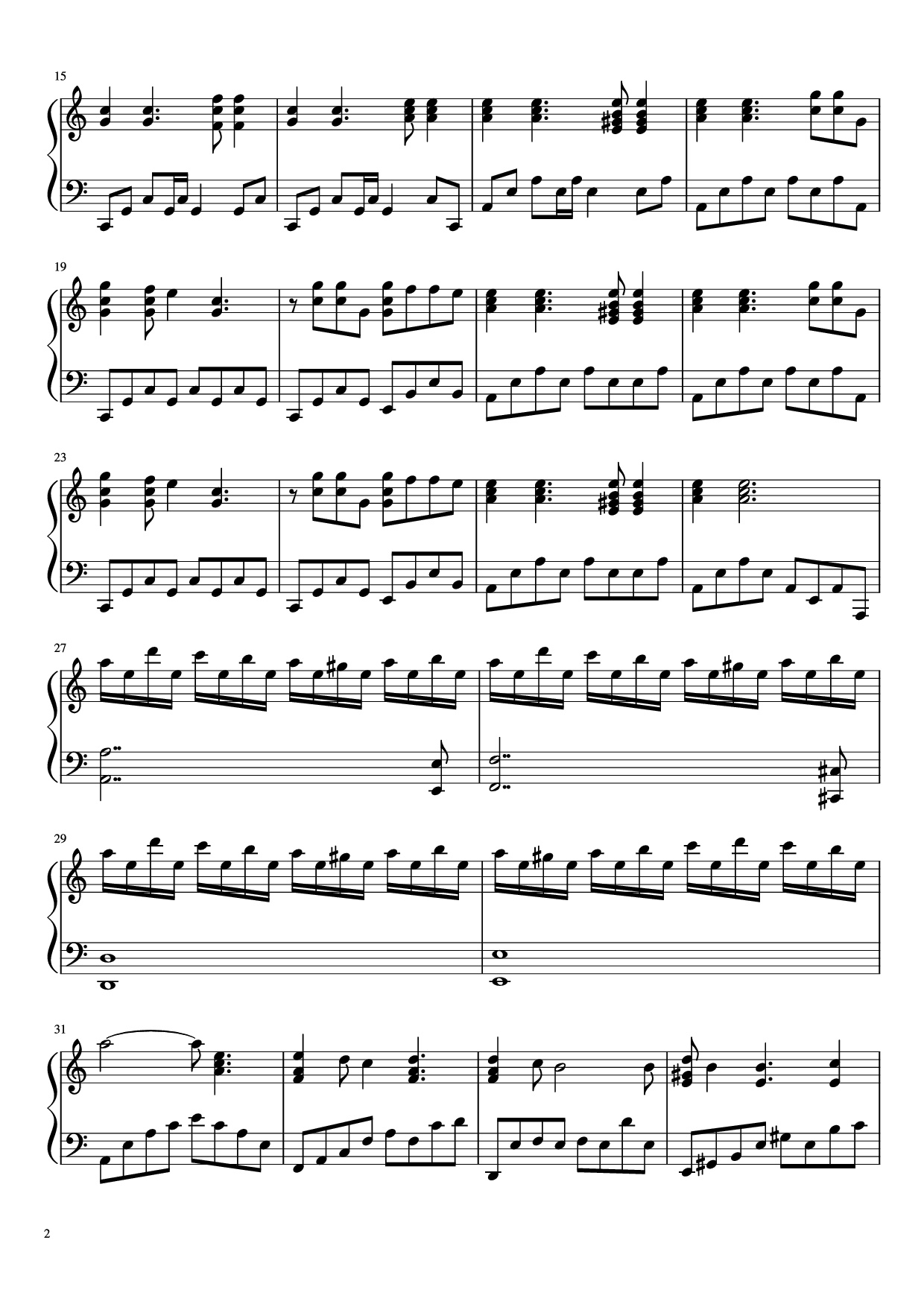 Page 2 of the piano sheet music PDF Piano – In Your World Piano by MUSE arr. Aphelea
