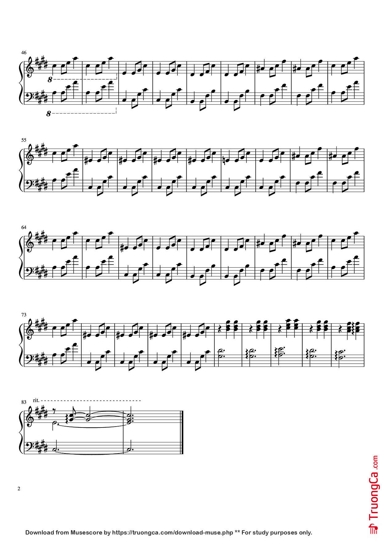 Page 2 of the piano sheet music PDF Piano – Suspirium Piano by Composer: Thom Yorke