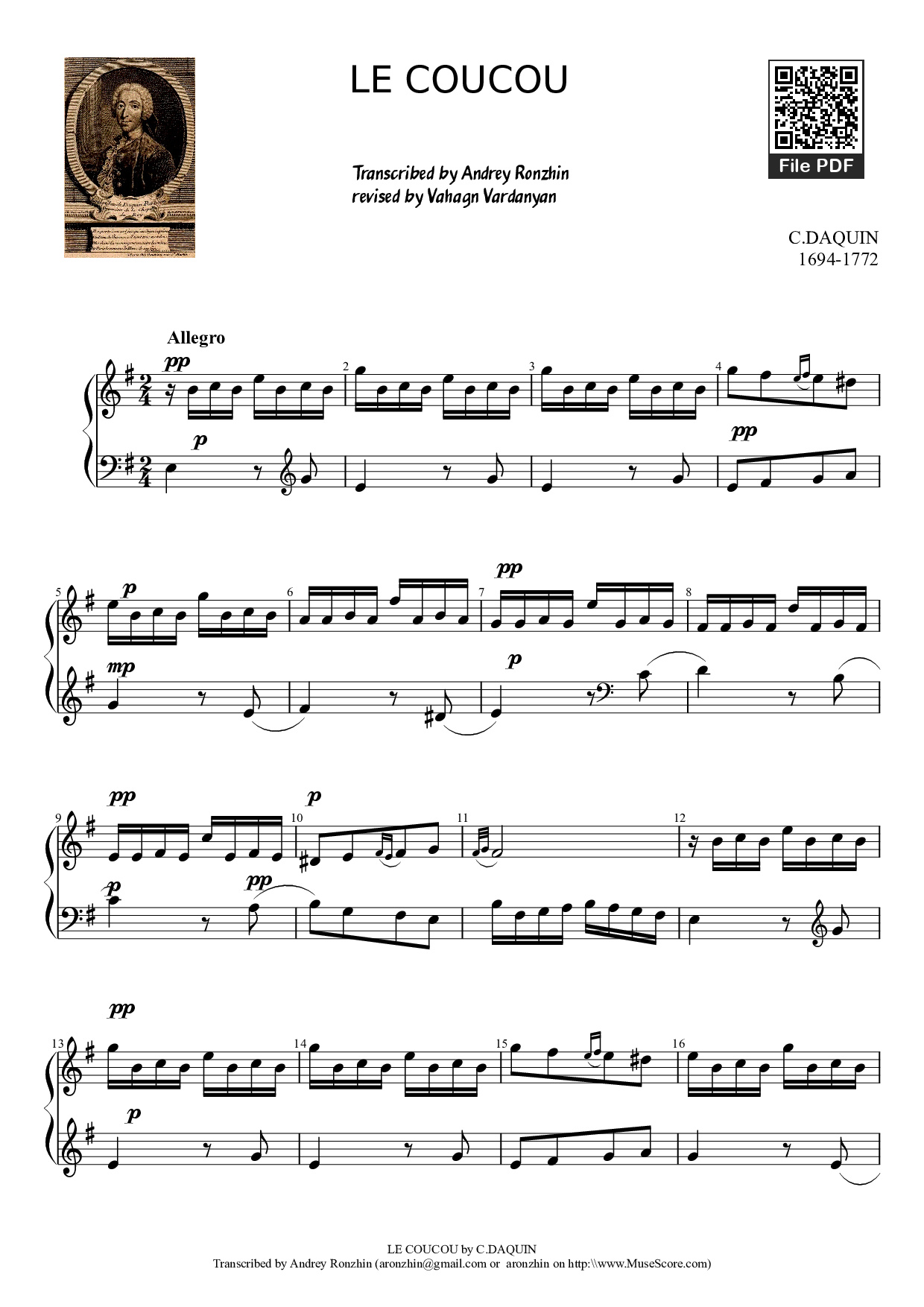 Page 1 of the piano sheet music PDF Piano – LE COUCOU Piano by DAQUIN