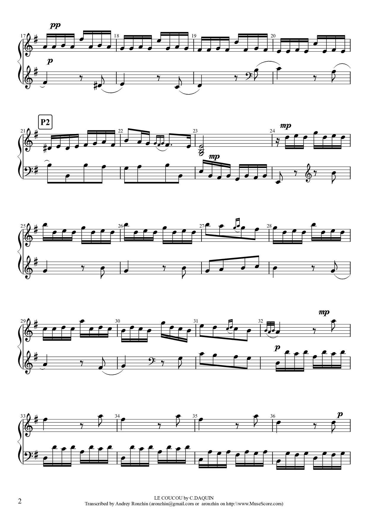 Page 2 of the piano sheet music PDF Piano – LE COUCOU Piano by DAQUIN